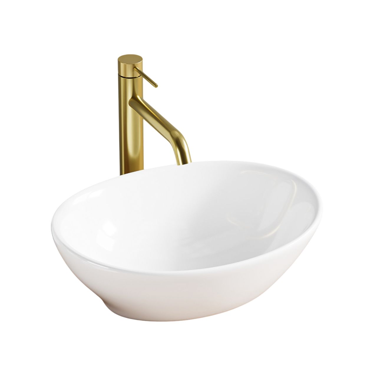 Vasque ovale en céramique blanche (41,5 x 33,5 cm), lavabo de salle de bain moderne