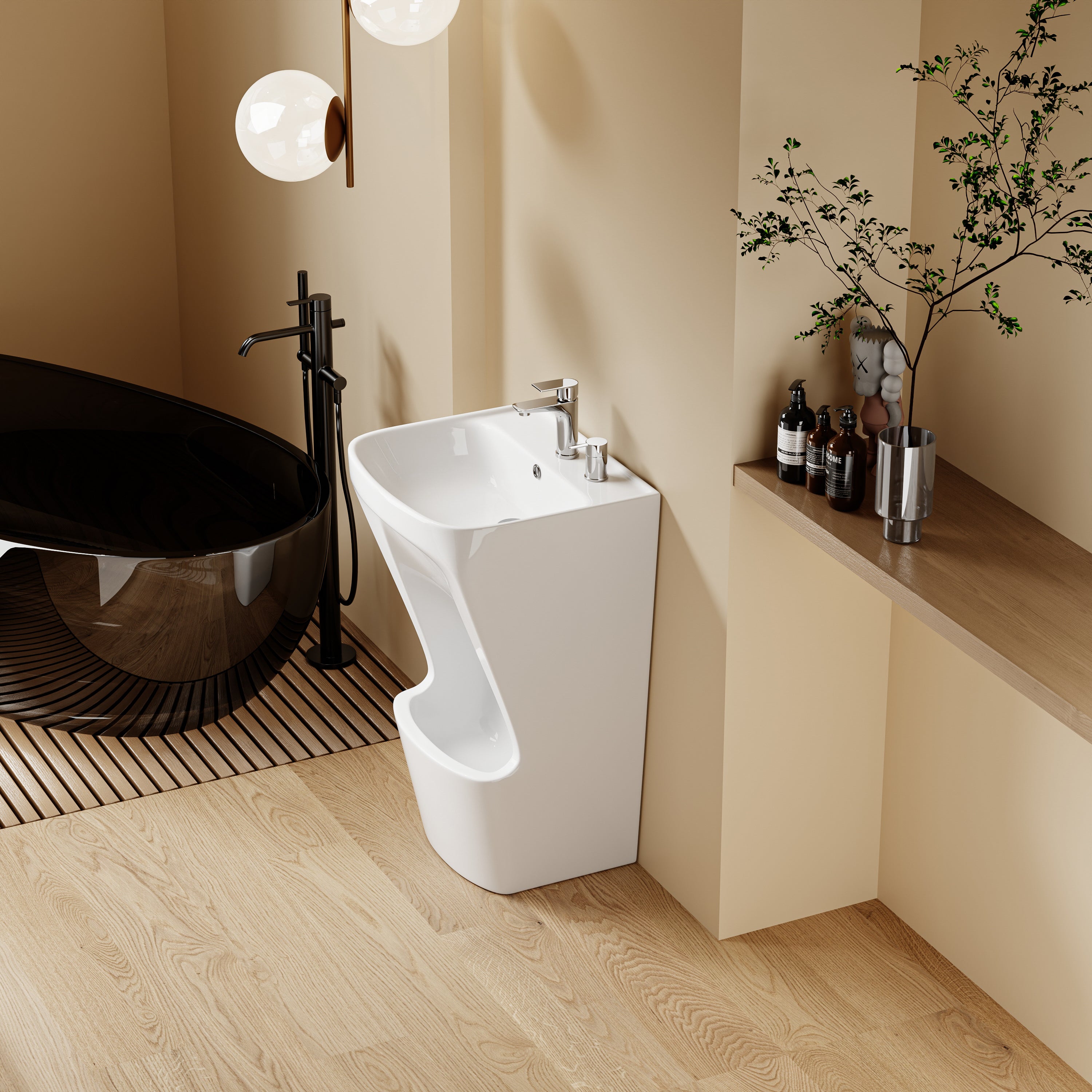 Lavabo d’ablutions GAZA double vasque design moderne blanc, idéal pour les ablutions musulmanes.