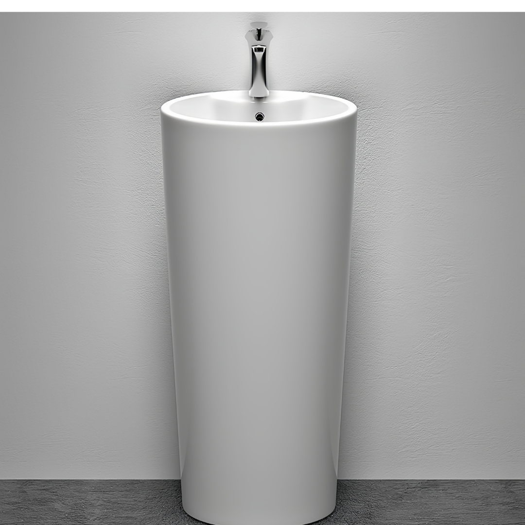 Lavabo Totem Design Arrondi et Épuré Blanc