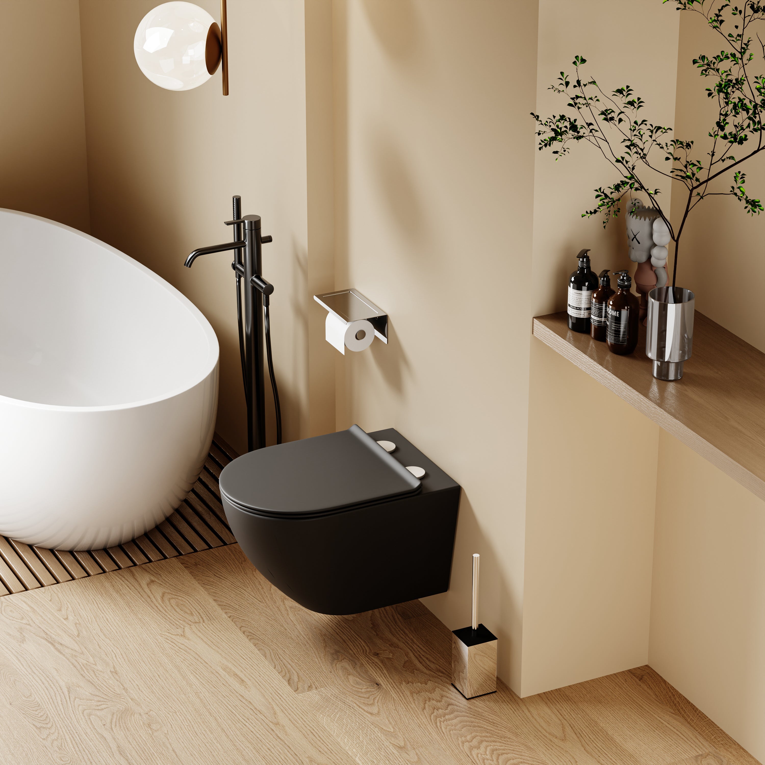 WC suspendu noir VALA (53*36,5*32cm)– Design moderne & abattant Soft Close