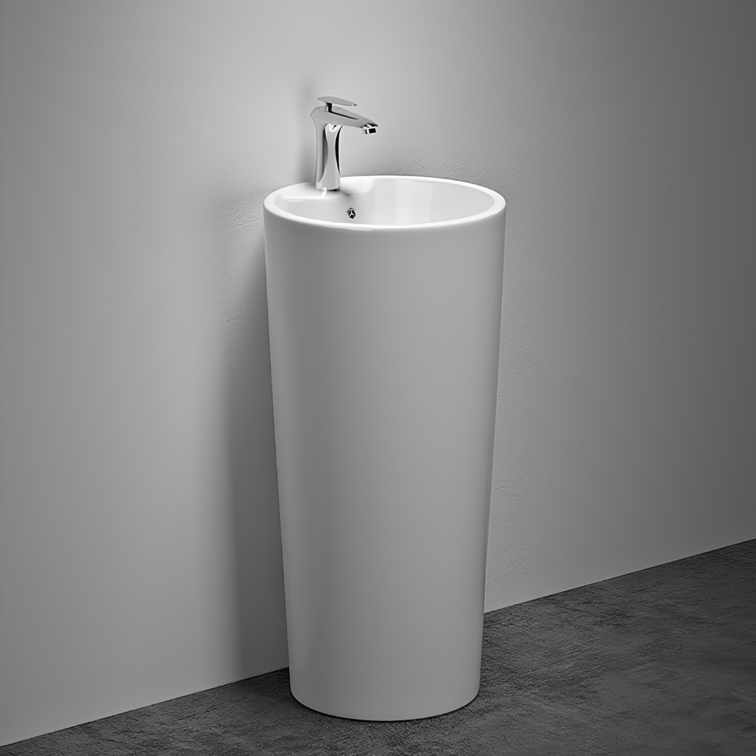 Lavabo Totem Design Arrondi et Épuré Blanc