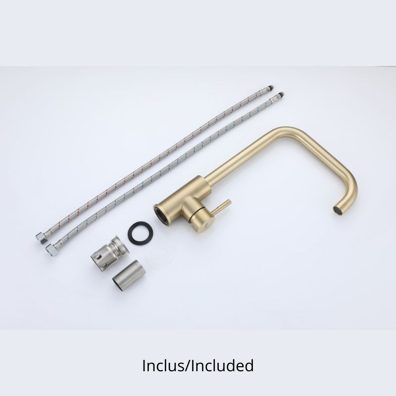 Robinet de cuisine doré au design moderne, y compris les pièces d'installation