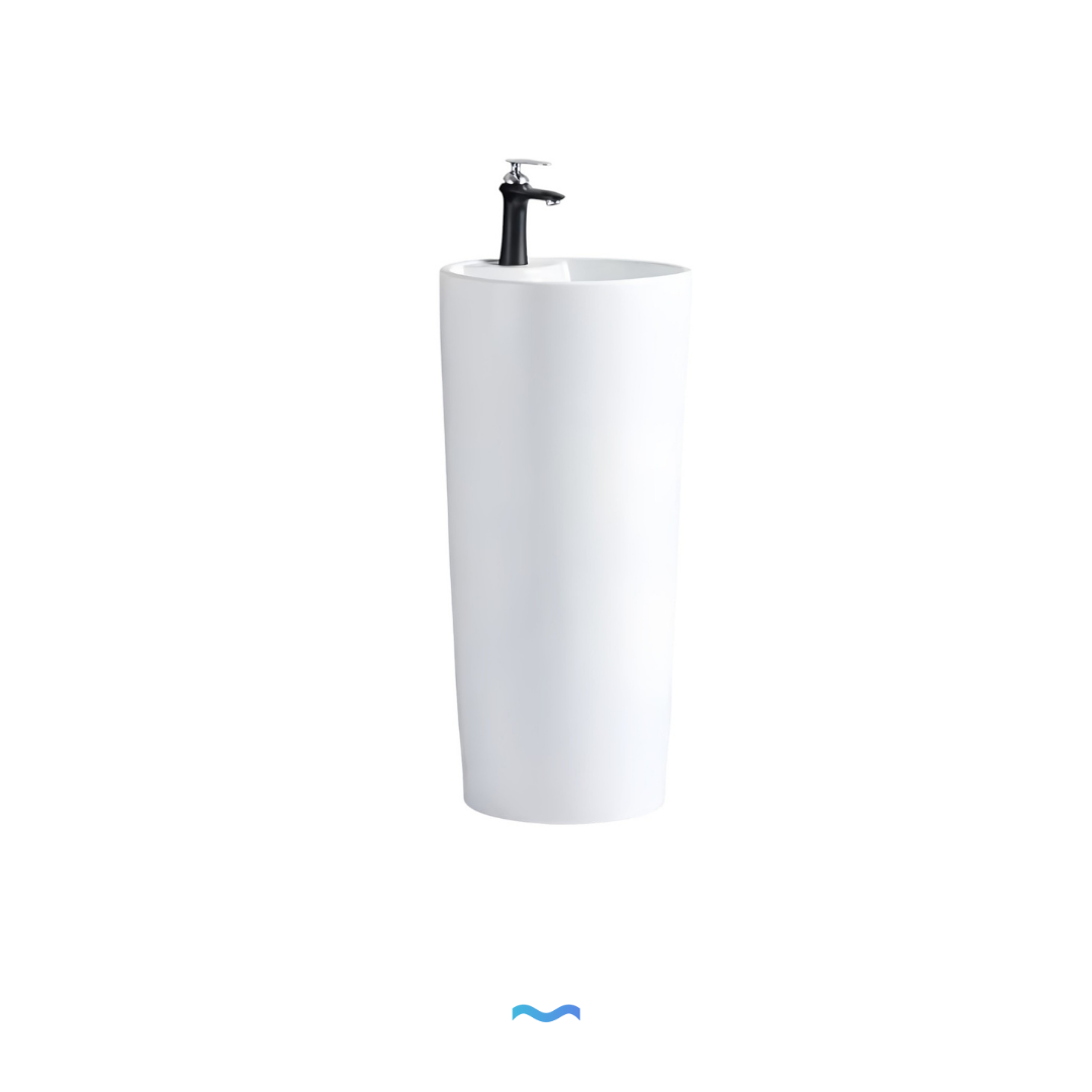 Lavabo Totem Design Arrondi et Épuré Blanc