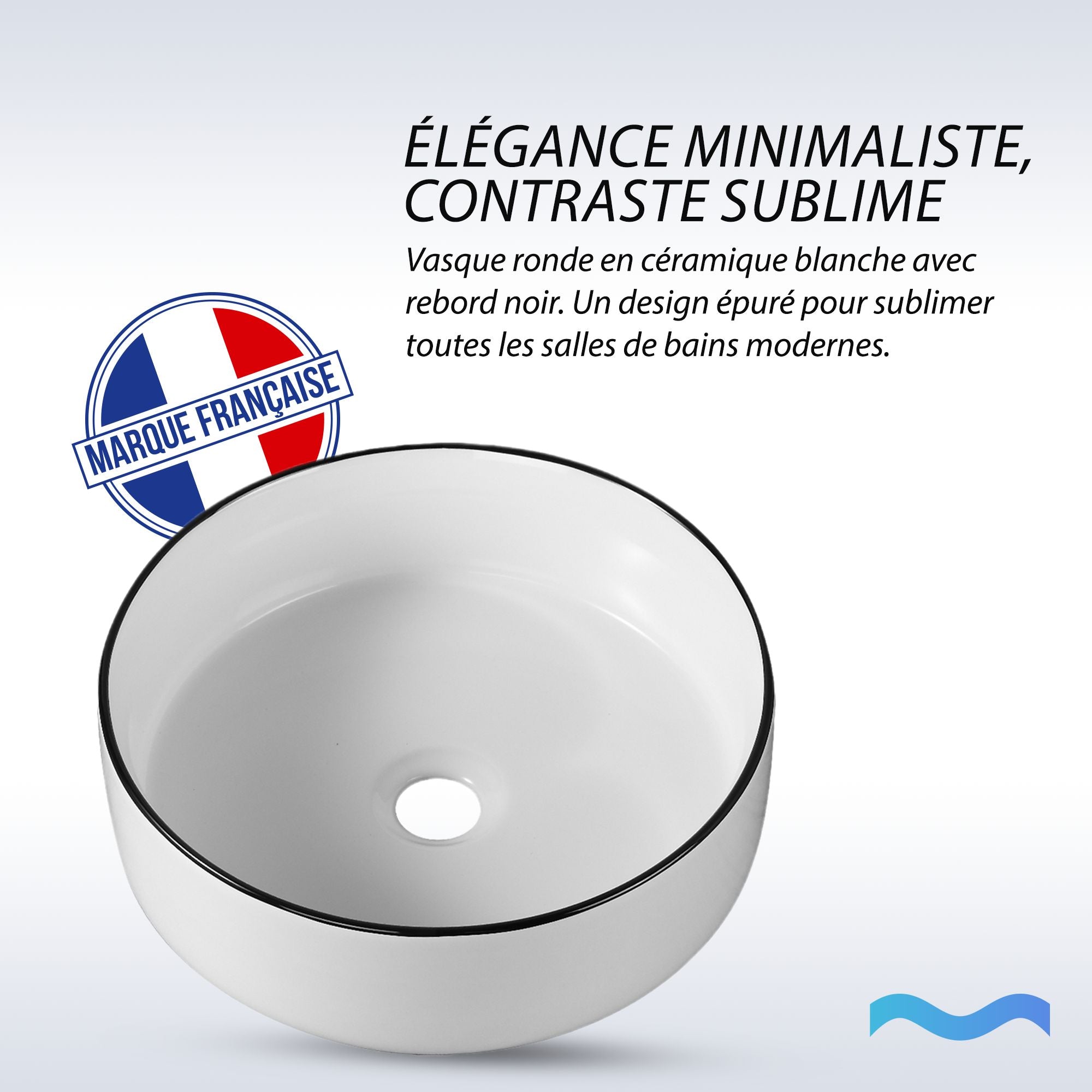 Vasque à poser ronde blanche avec liseré noir