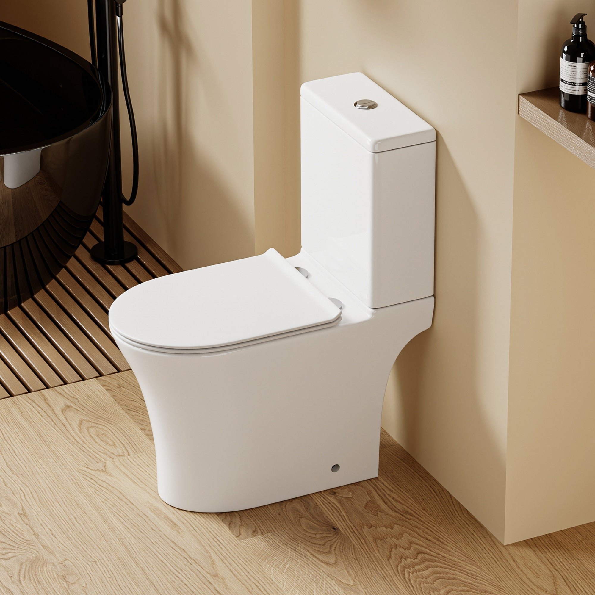 WC à poser sans bride sortie horizontale (63x34x76cm) - Design rectiligne blanc TUFO