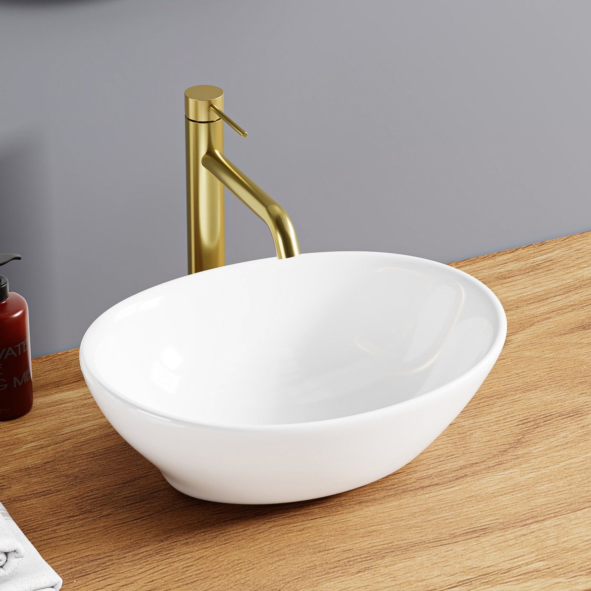 Vasque ovale en céramique blanche (41,5 x 33,5 cm), lavabo de salle de bain moderne