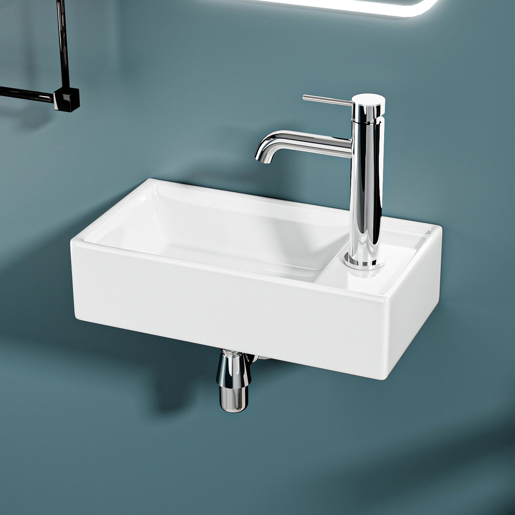 Lave-mains avec rebord sortie droite (41,5*22*10cm)