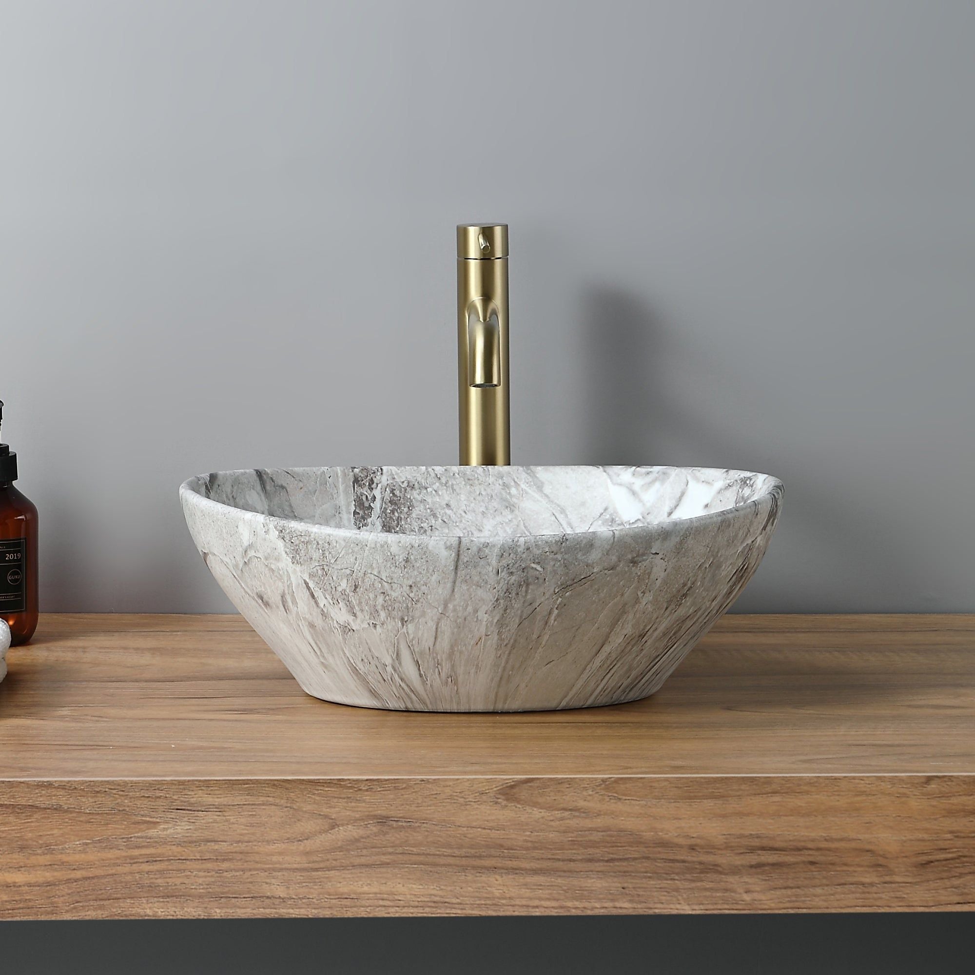 Lavabo ovale effet pierre naturelle (41,5x33,5x14,5cm)