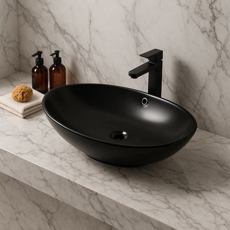 Vasque à poser Ovale Noir en céramique