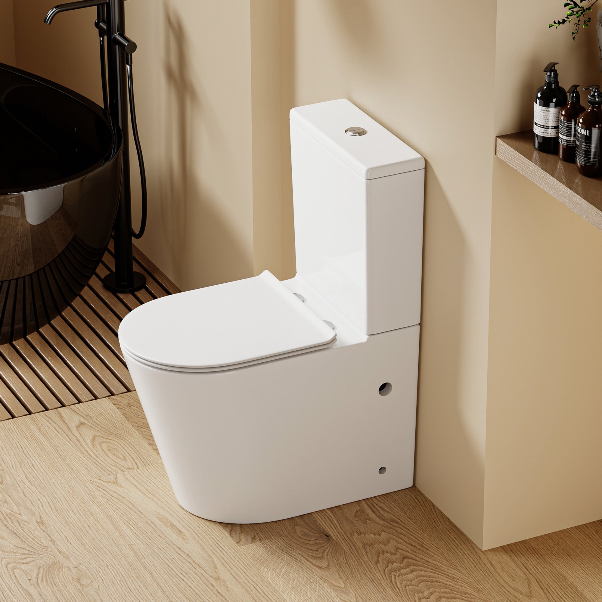 WC à poser sans bride sortie horizontale (63x38x82cm) - Design arrondie blanc VICTOR