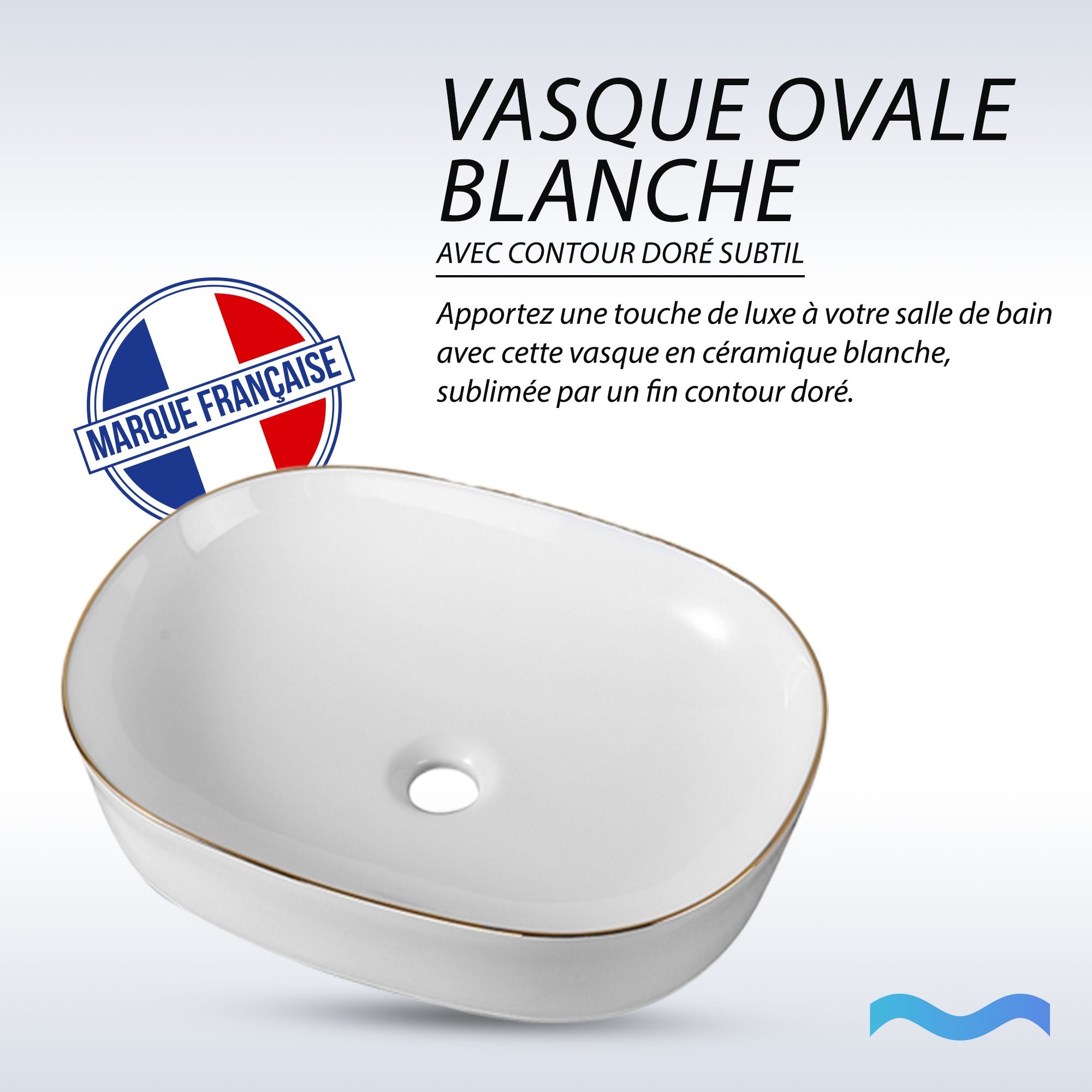 Vasque à poser ronde ovale avec liseré or