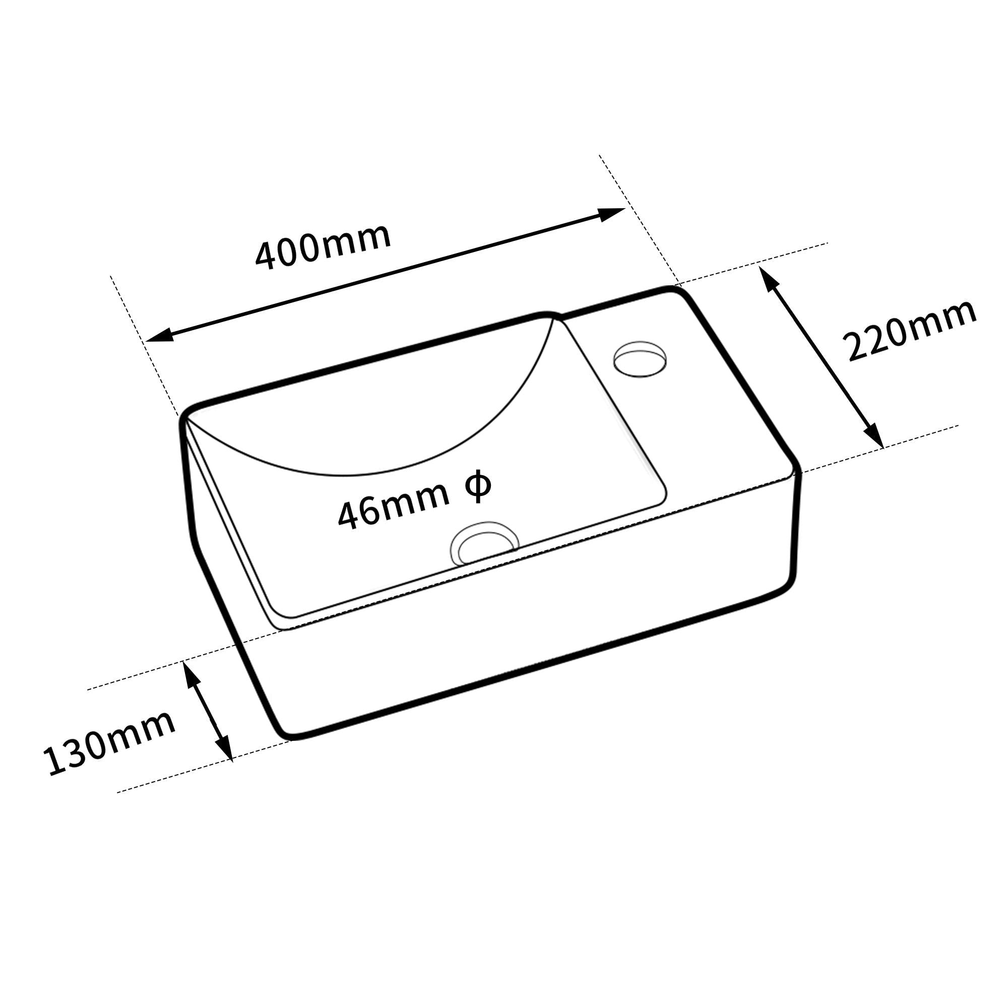 Vasque lave-mains petit format rectangulaire blanc sortie droite (40*22*13)