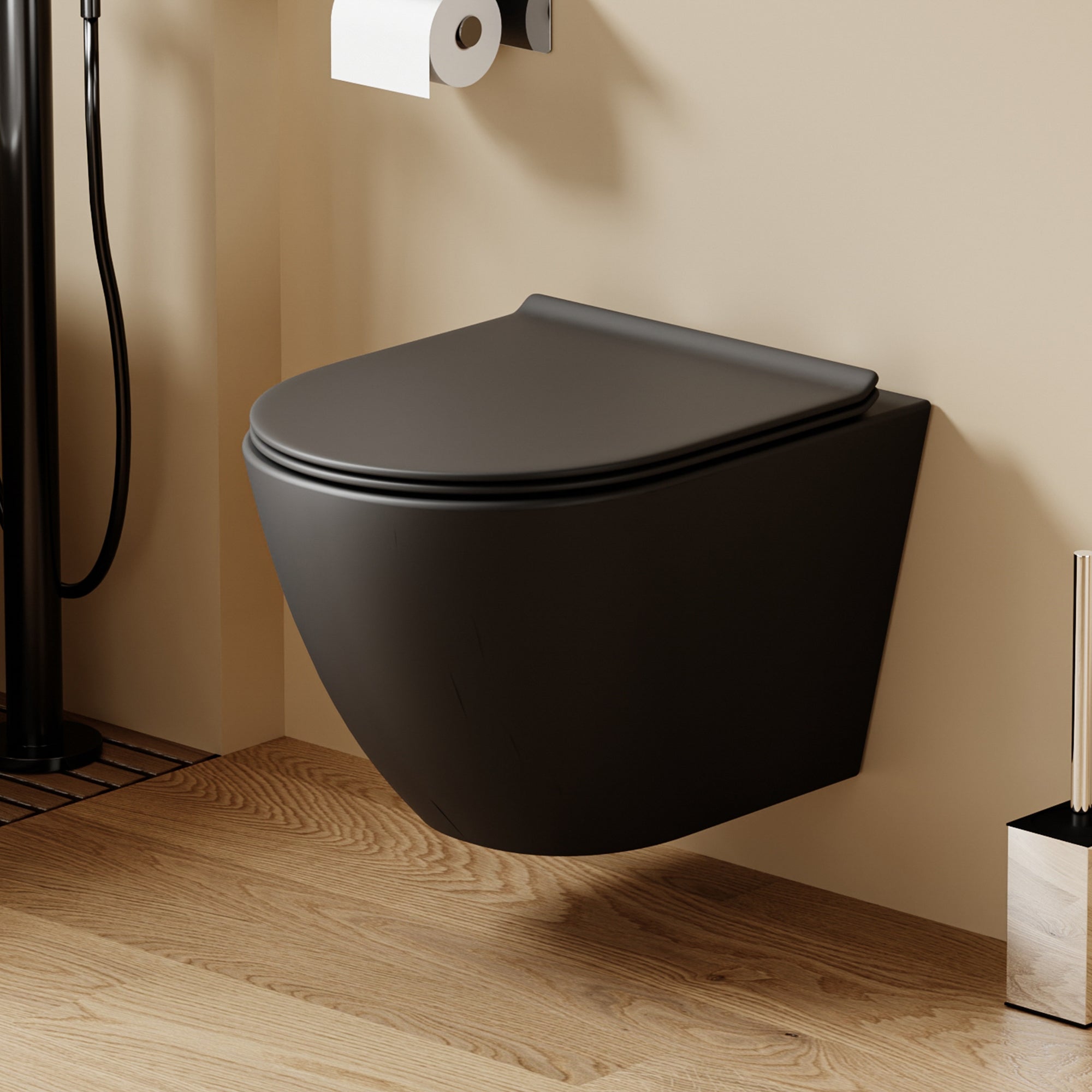 WC suspendu ultra compact noir LAVA (49,5*37*32cm)– Design moderne & abattant Soft Close
