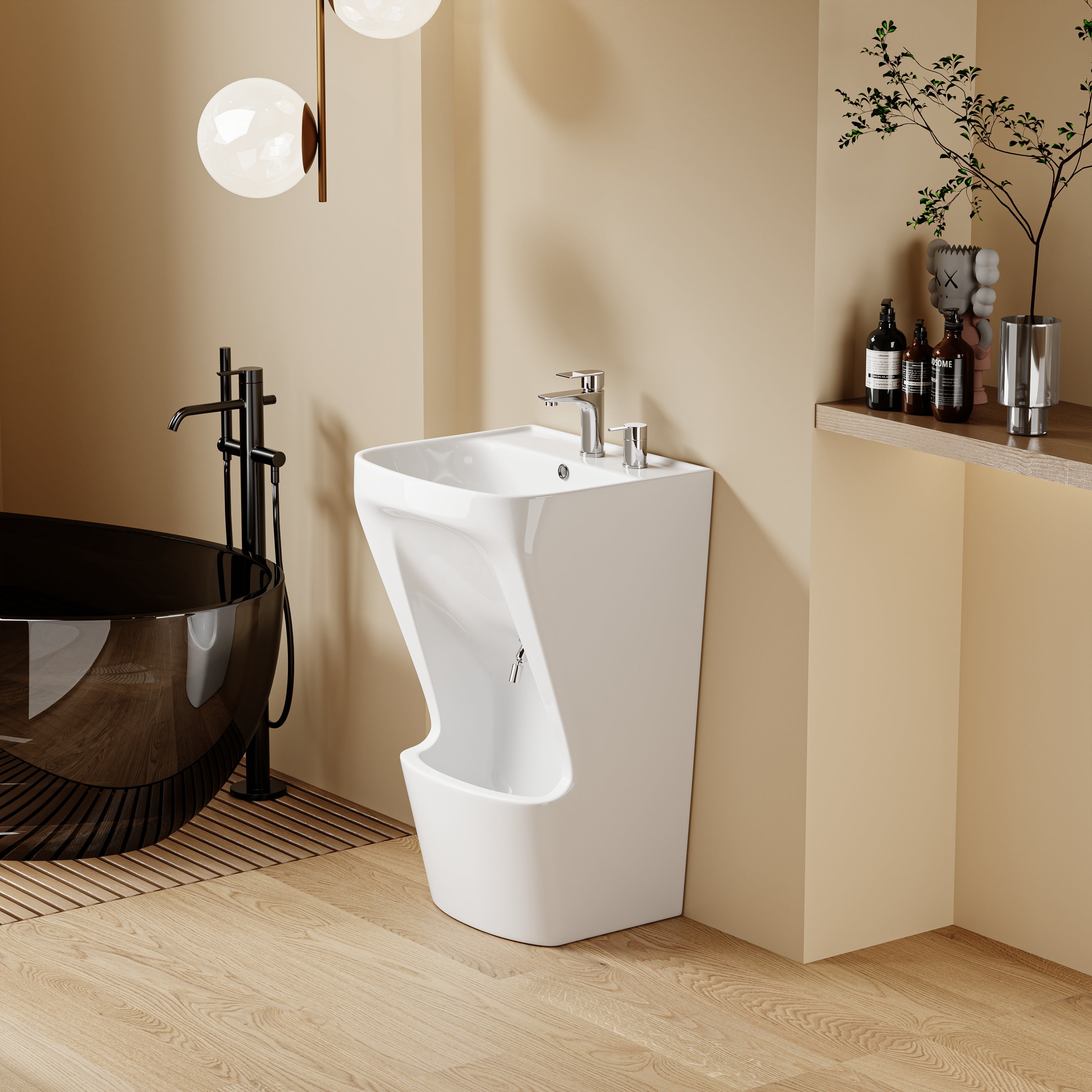 Lavabo d’ablutions GAZA moderne en blanc, double vasque pour rituels musulmans.