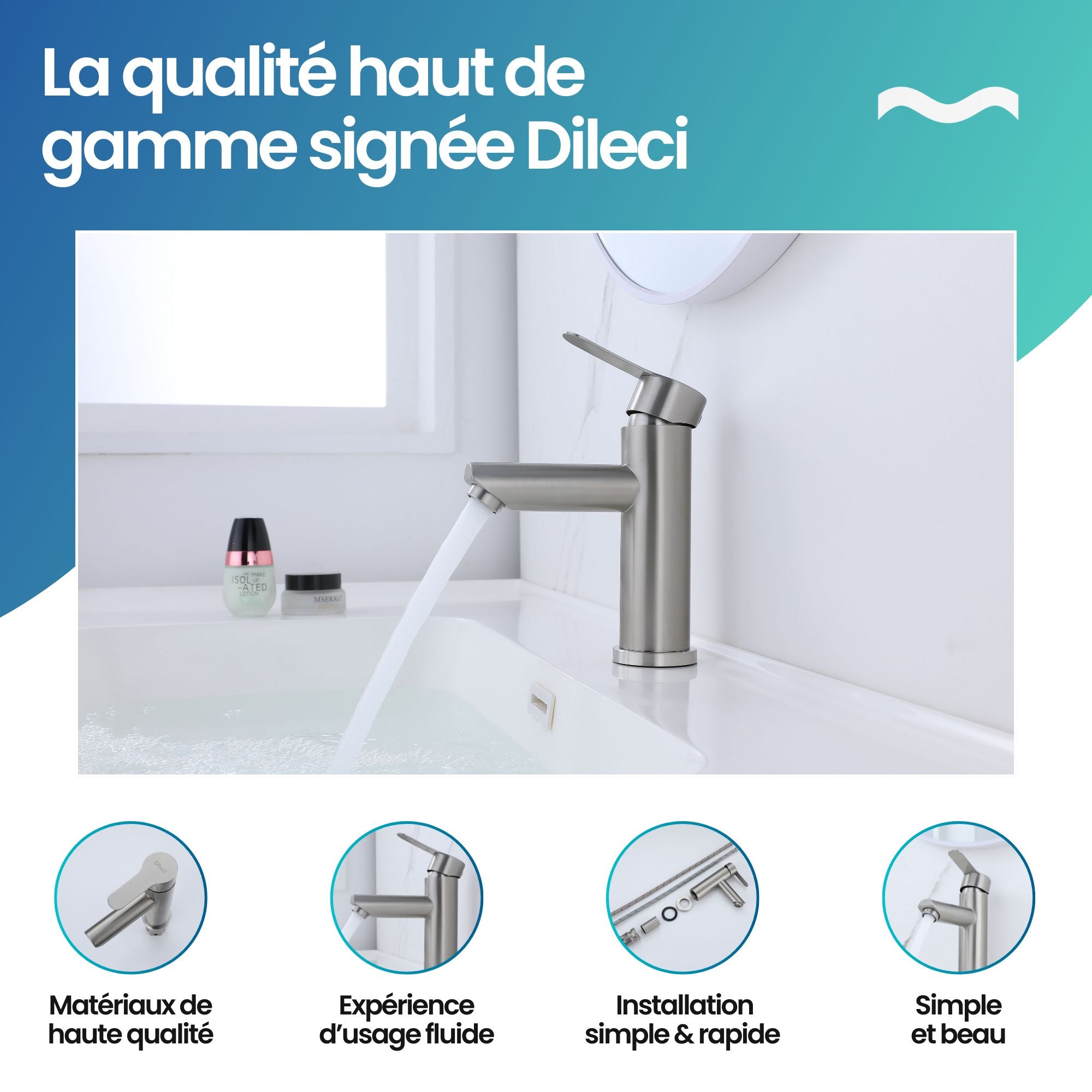 Robinet compact lave-mains couleur chrome: élégant robinet de lavabo chrome, installation facile, design moderne et beau