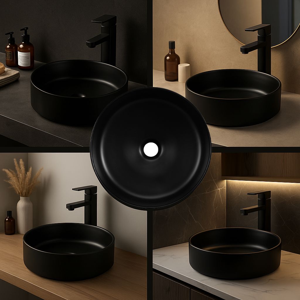 Vasque à poser ronde en céramique noir