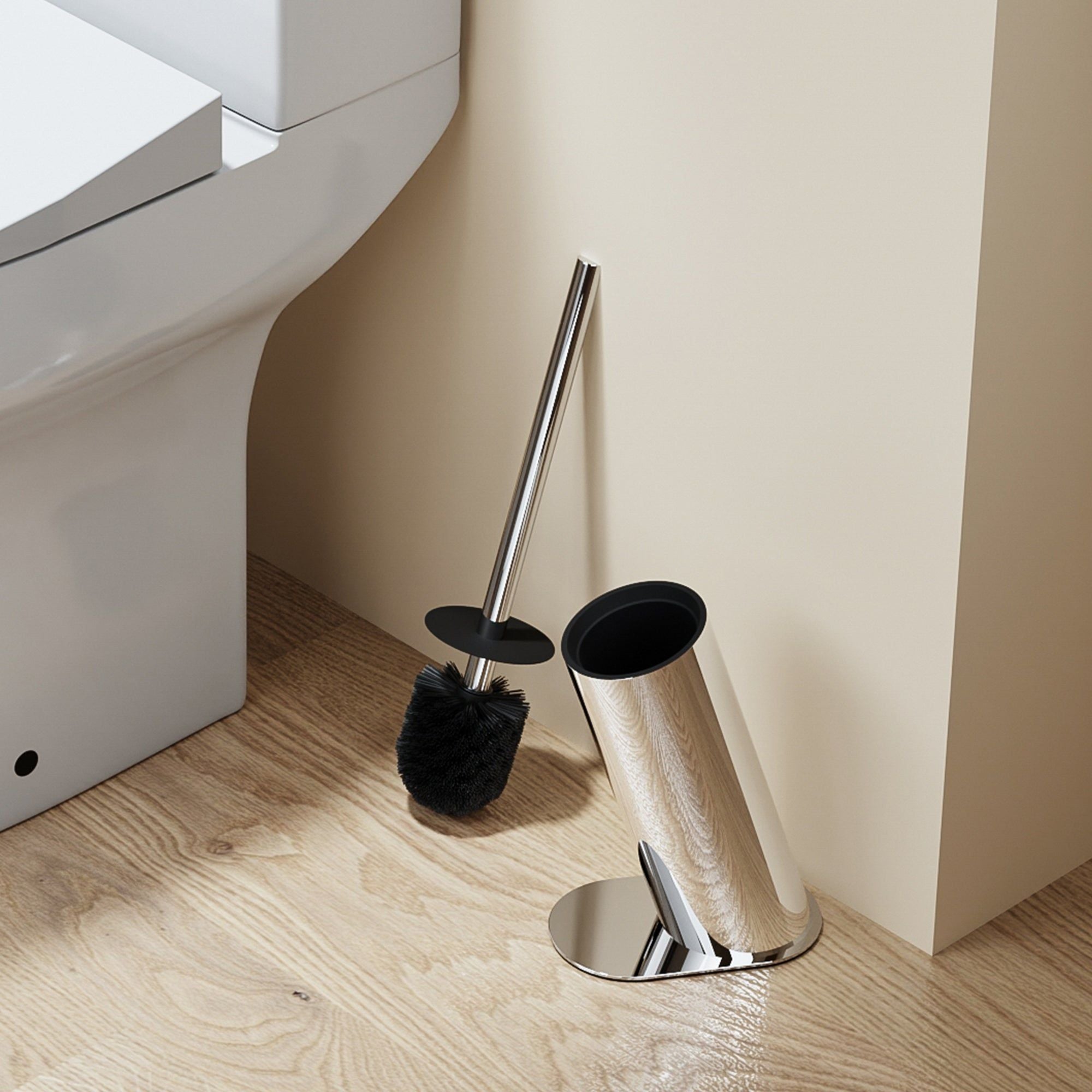 Brosse WC design en acier inoxydable chrome avec support