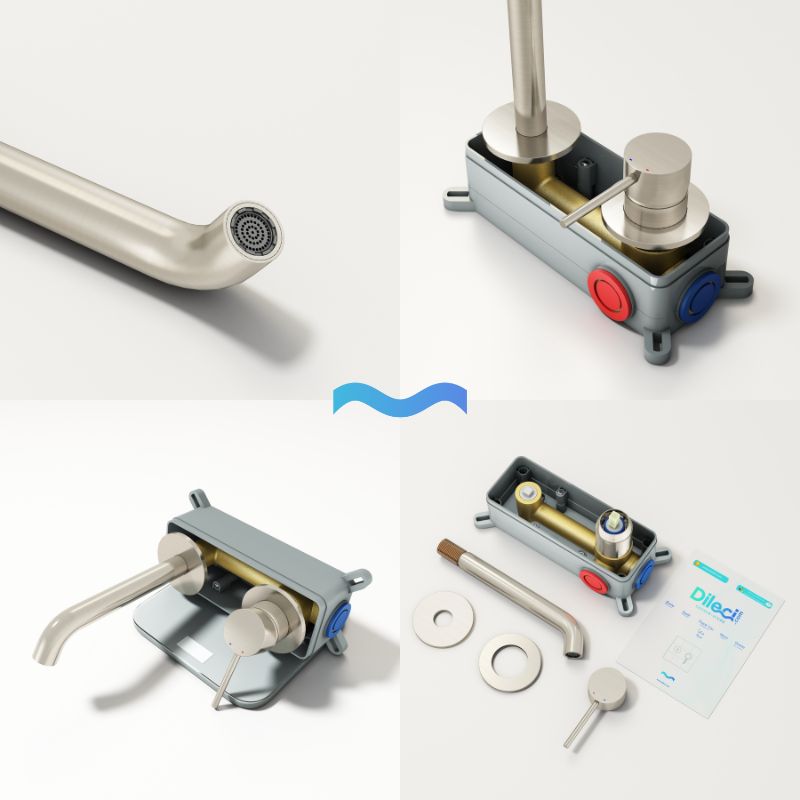 Robinet encastrable à bec – Finition nickel brossé/Chrome