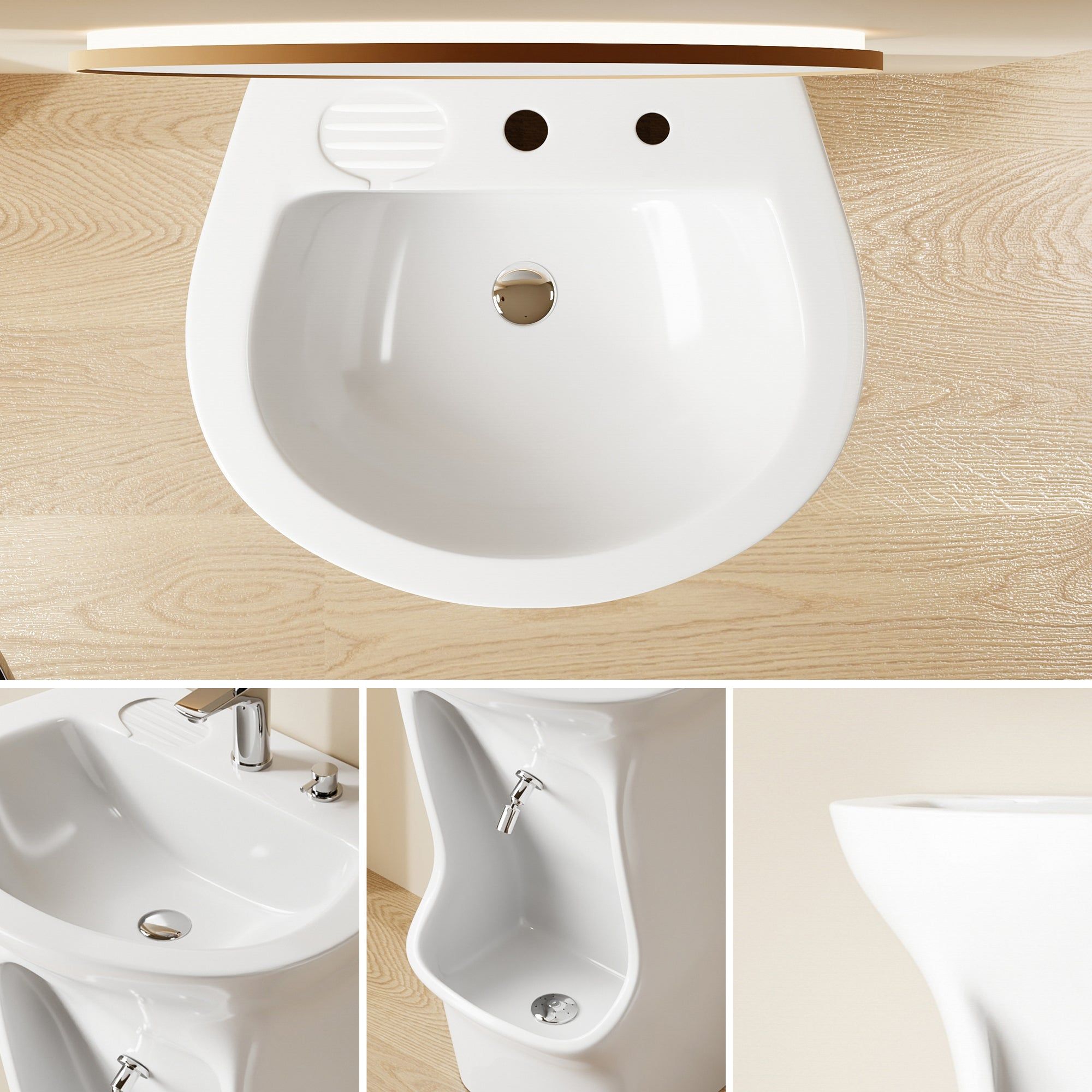 Lavabo d'ablutions - Bassin Lavage des pieds Wudu : Lavabo en céramique blanche pour le lavage des pieds (Wudu), doté d'un design épuré et d'un robinet moderne.