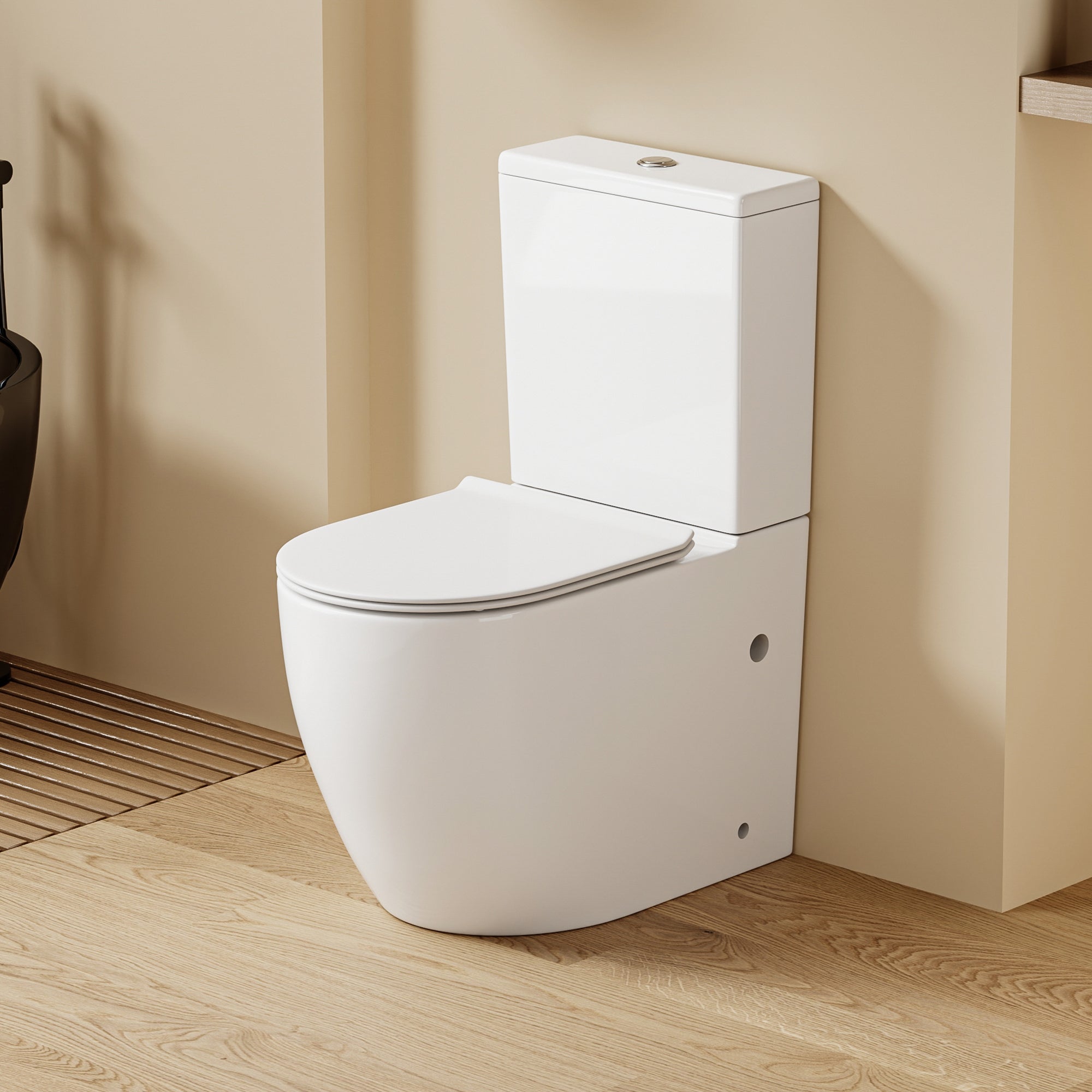 WC à poser sans bride sortie horizontale (63x38x82cm) - Design rond blanc BABIN
