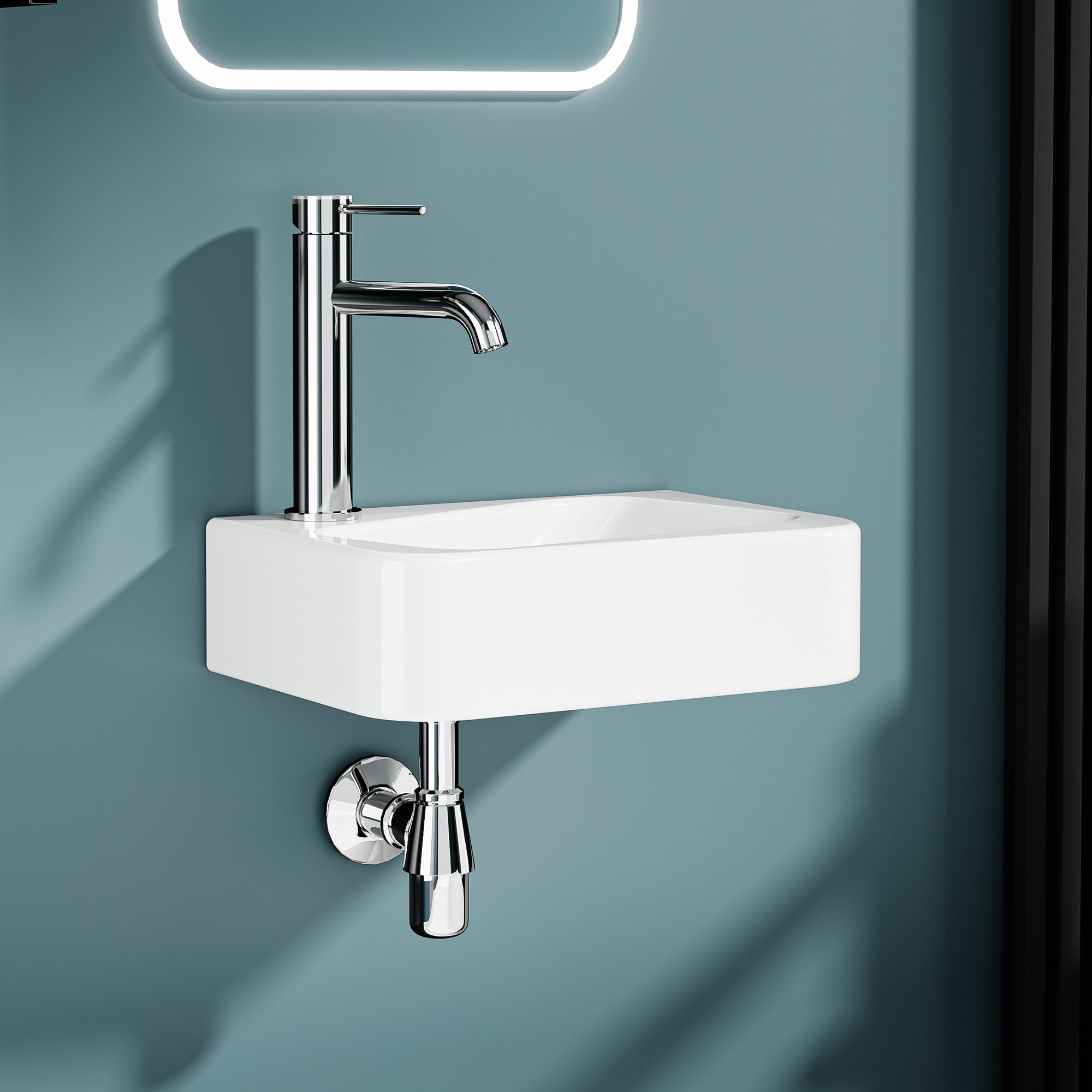 Vasque lave-mains murale asymétrique sortie gauche en céramique blanche (36*25,5cm) – PICASSO