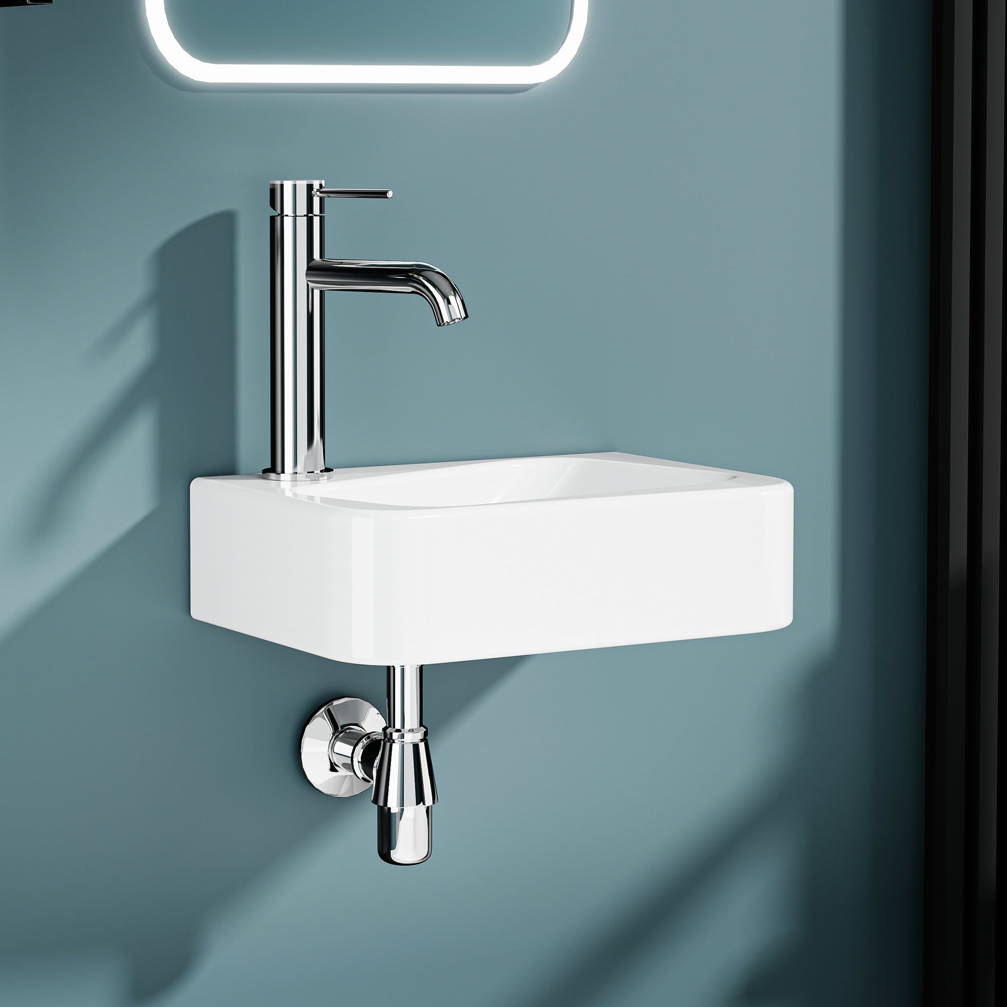 Lavabo mural blanc en céramique avec robinet, montage mural gauche, dimensions 36x25,5 cm – PICASSO