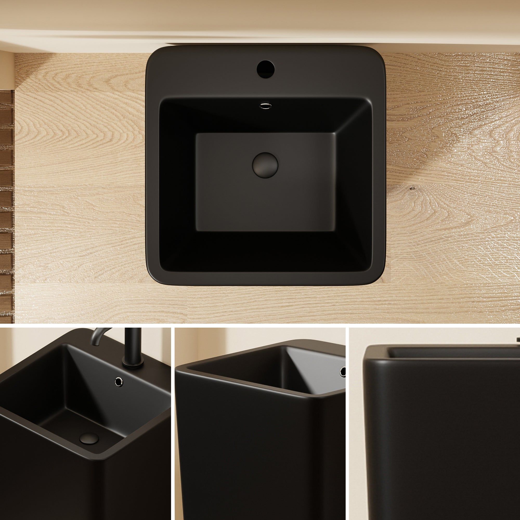 Lavabo Totem noir Carré arrondie: Modern black square vessel sink, stylish bathroom design