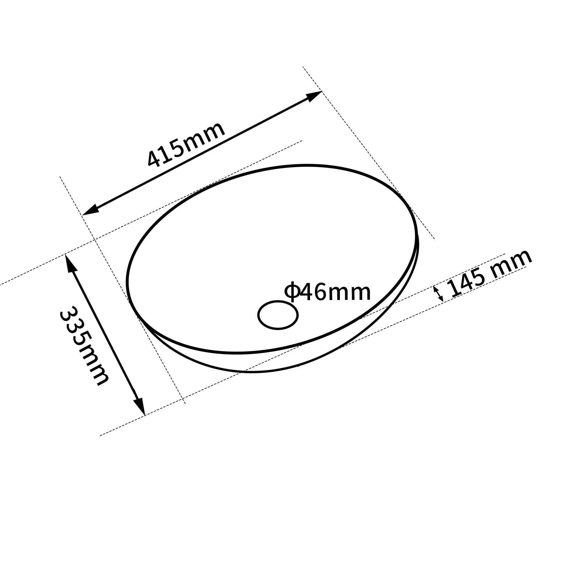 Lavabo de salle de bain ovale (41,5 x 33,5 cm), finition brillante, bonde de 46 mm