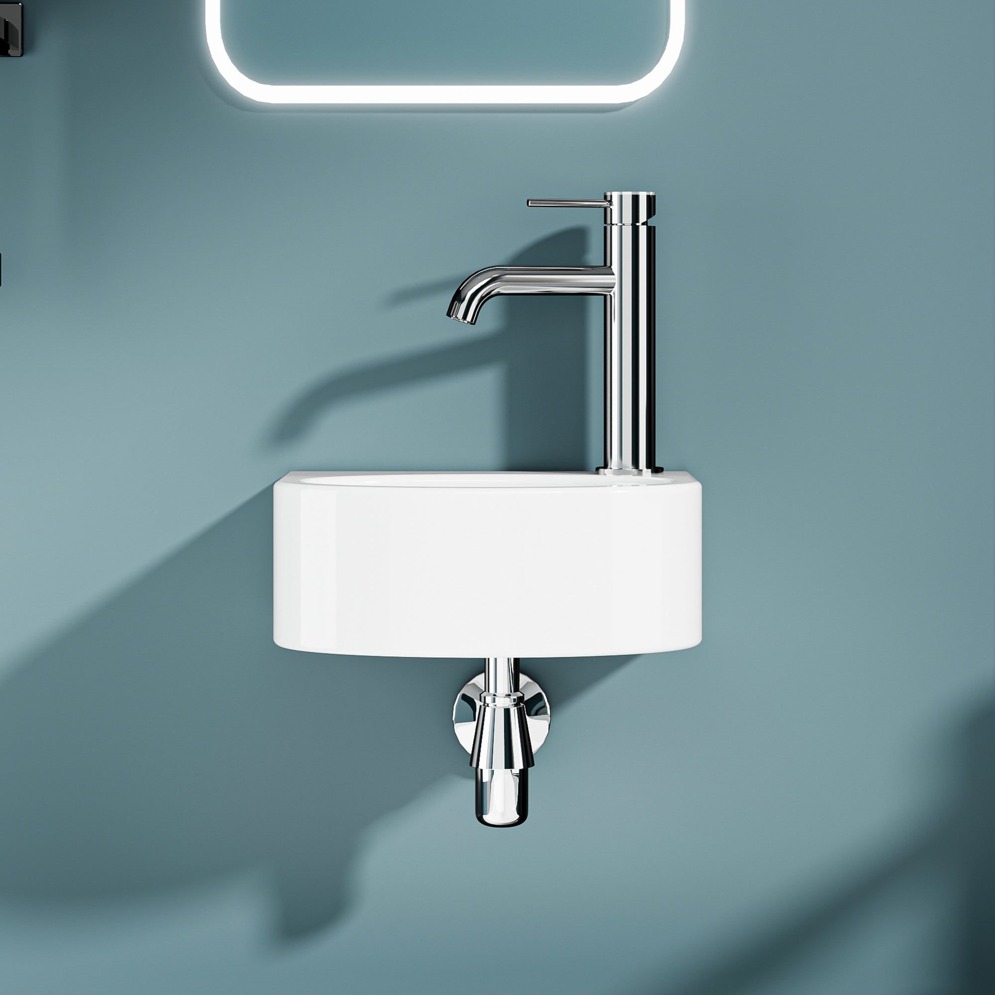Vasque lave-mains murale sortie droite petit format en céramique blanc (30*23cm) - LINO