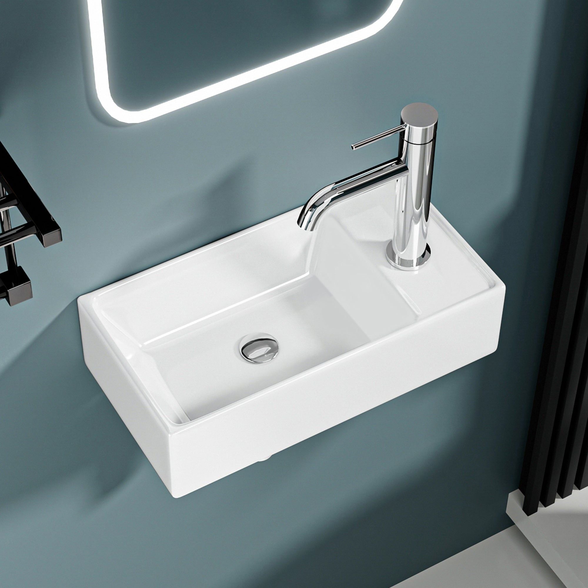 Lave-mains avec rebord sortie droite (41,5*22*10cm)