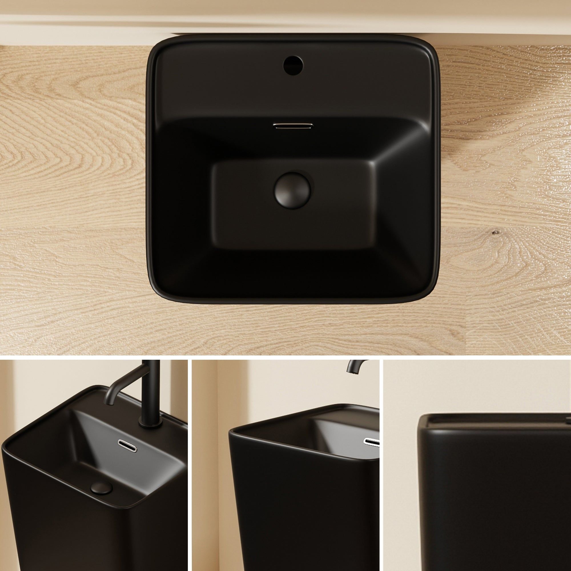 Lavabo Totem Noir Carré : Lavabo sur colonne carré noir, design de salle de bain moderne