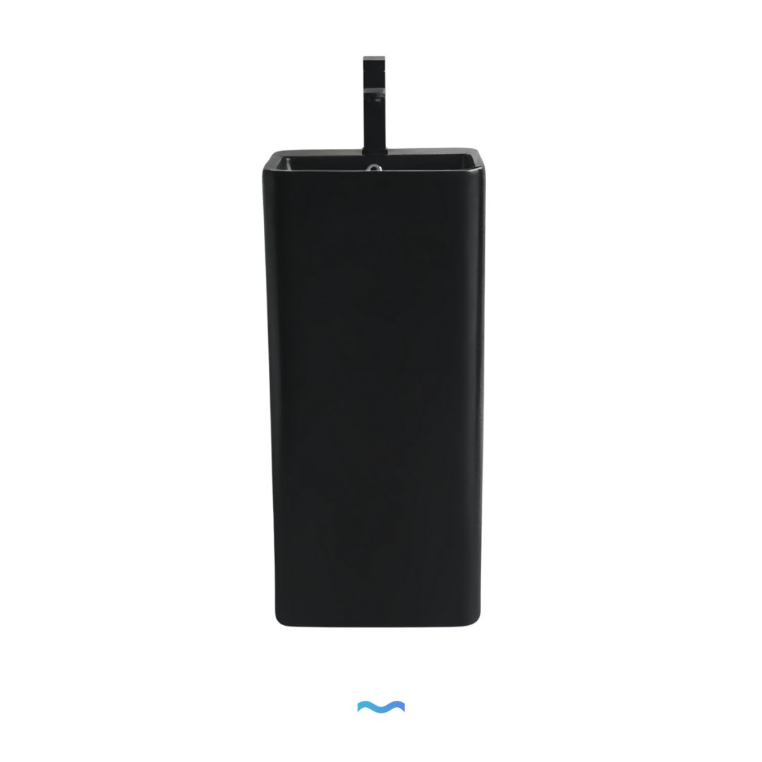 Lavabo Totem noir Carré arrondi : Lavabo sur pied noir moderne au design carré arrondi