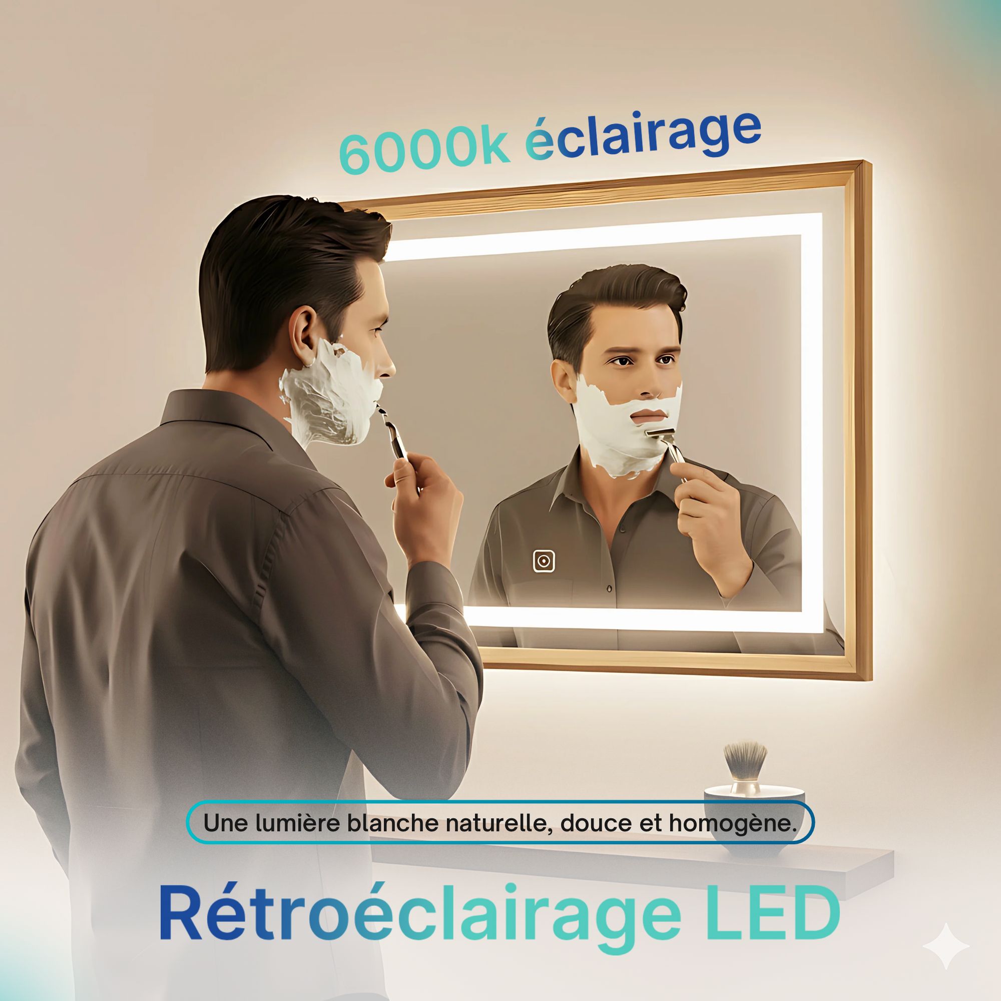 Miroir lumineux LED avec cadre bois