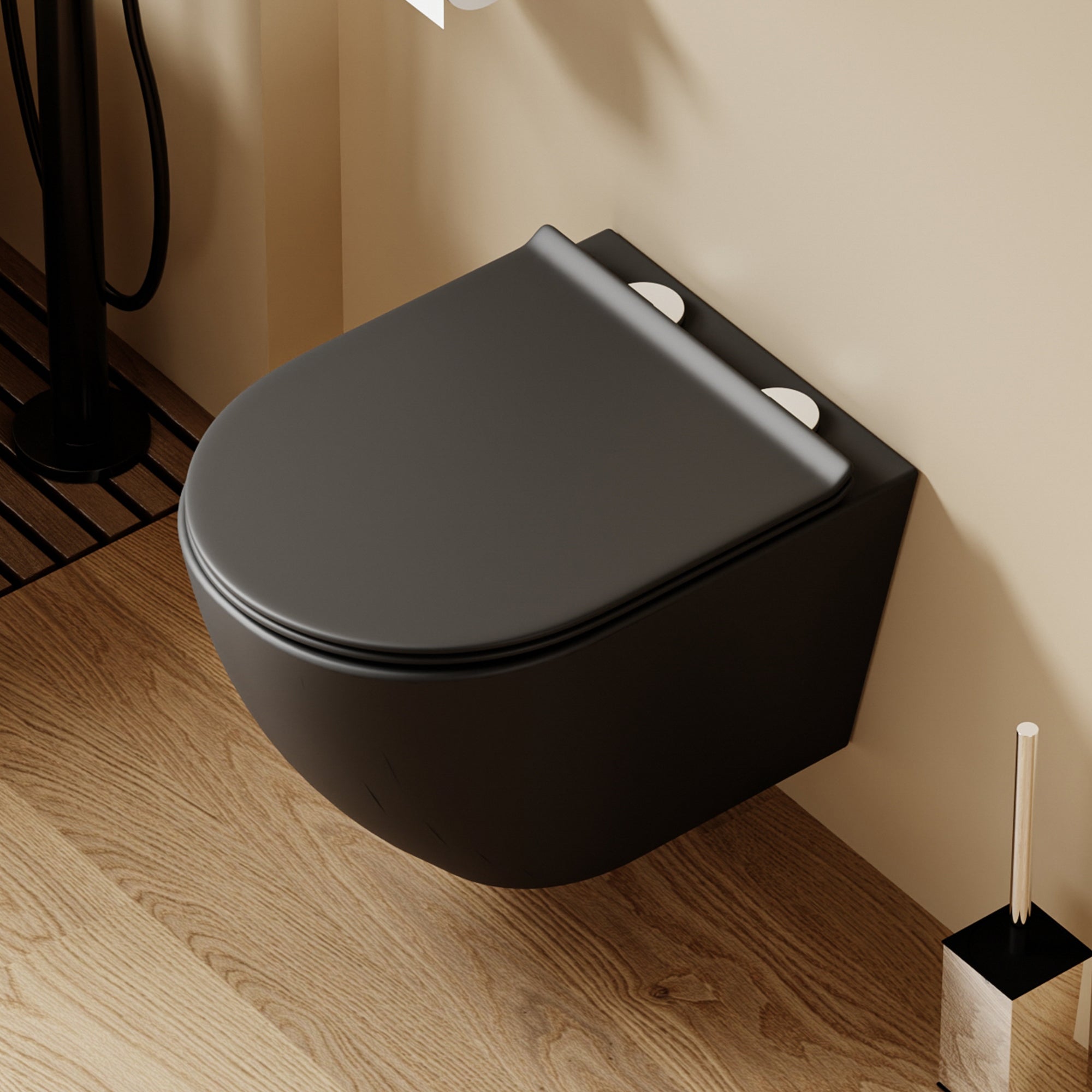 WC suspendu ultra compact noir LAVA (49,5*37*32cm)– Design moderne & abattant Soft Close
