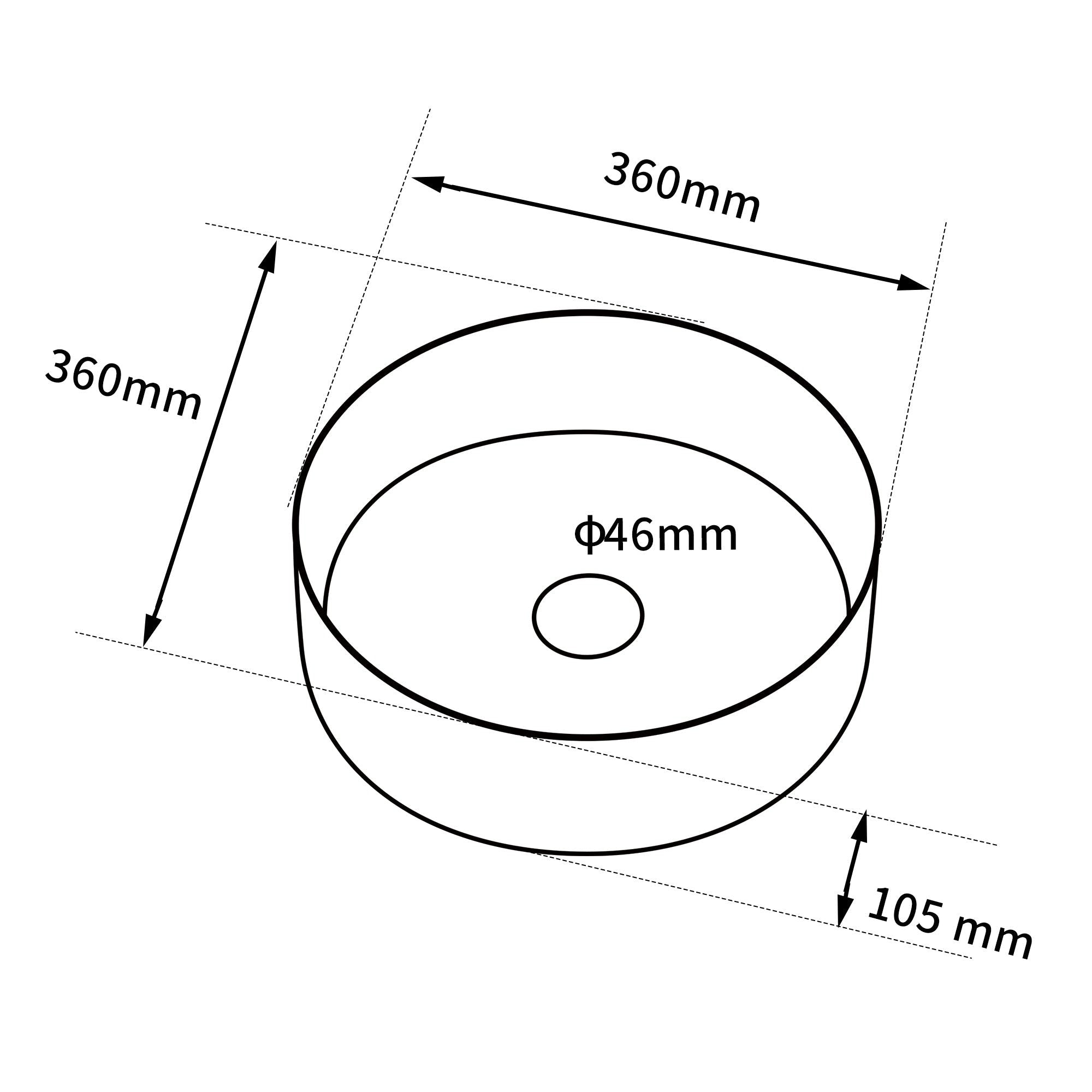 Vase rond en verre teinté noir (Ø 36cm), hauteur 105mm, avec une ouverture de 46mm.