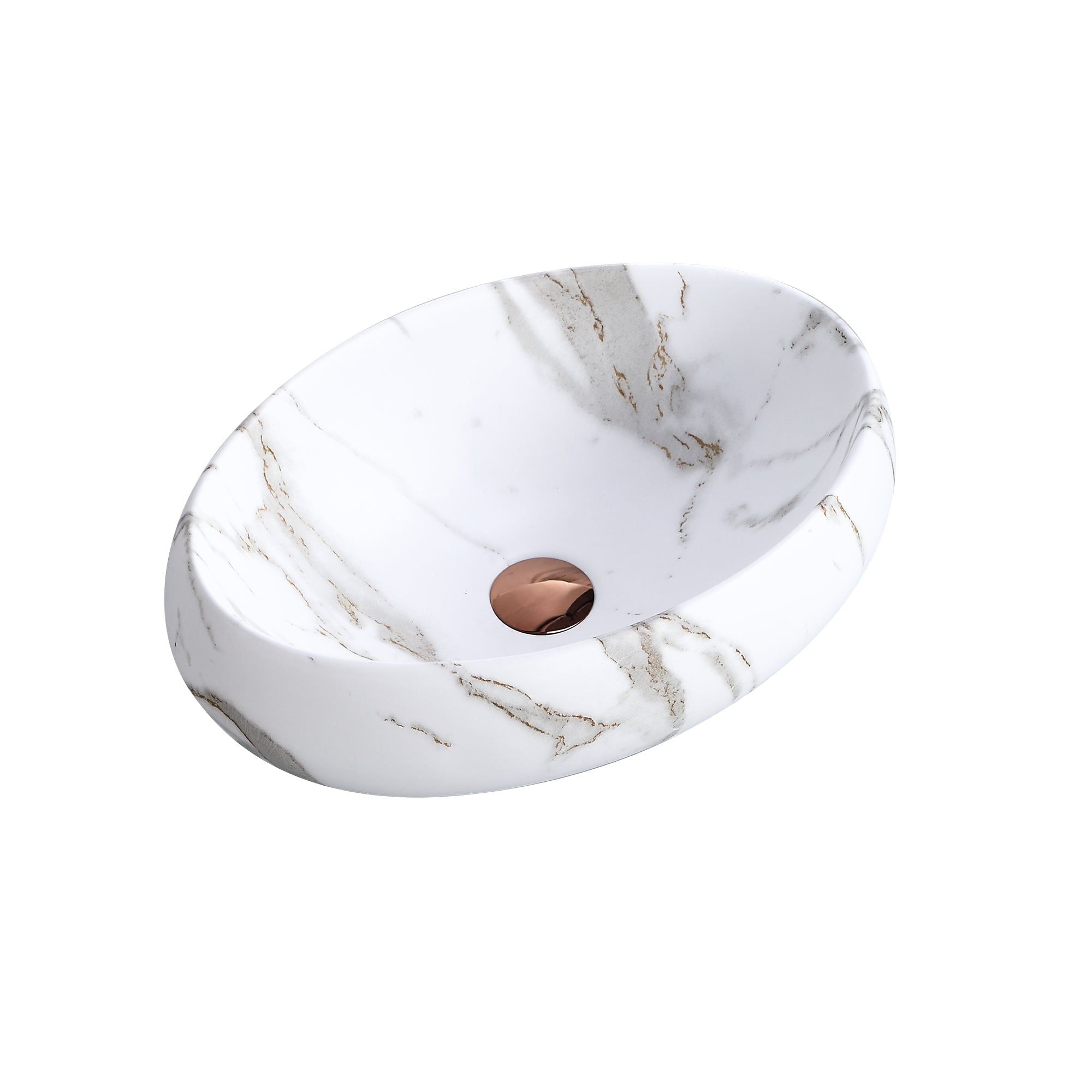 Lavabo ovale effet marbre blanc (48x35cm)