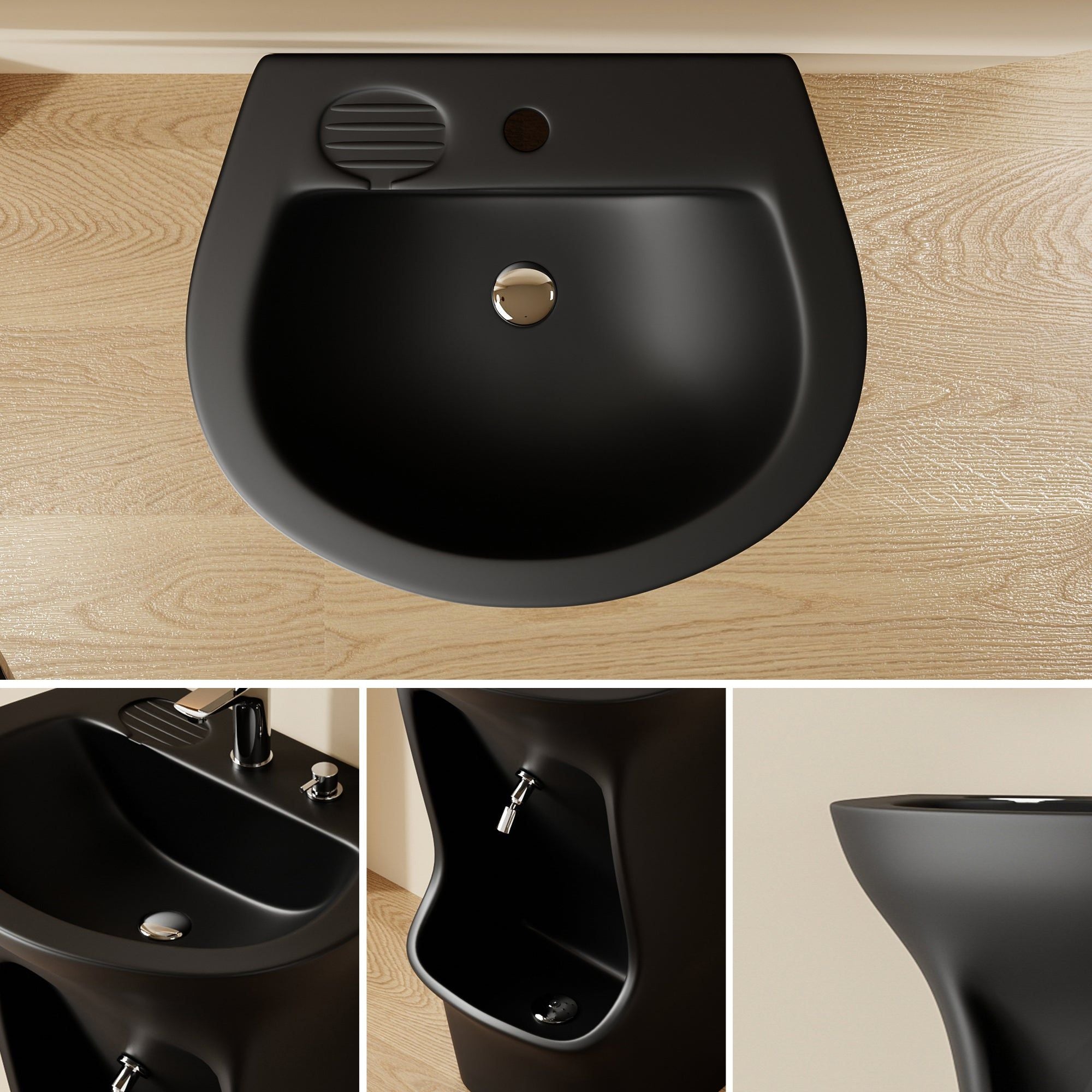 Lavabo d'ablutions - Bassin Lavage des pieds Wudu : Lavabo moderne en céramique noire, idéal pour les ablutions ou le lavage des pieds (Wudu).