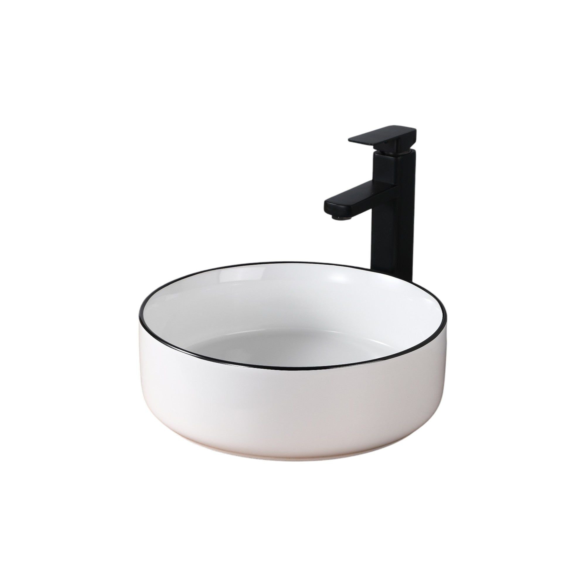 Vasque à poser ronde blanche avec liseré noir