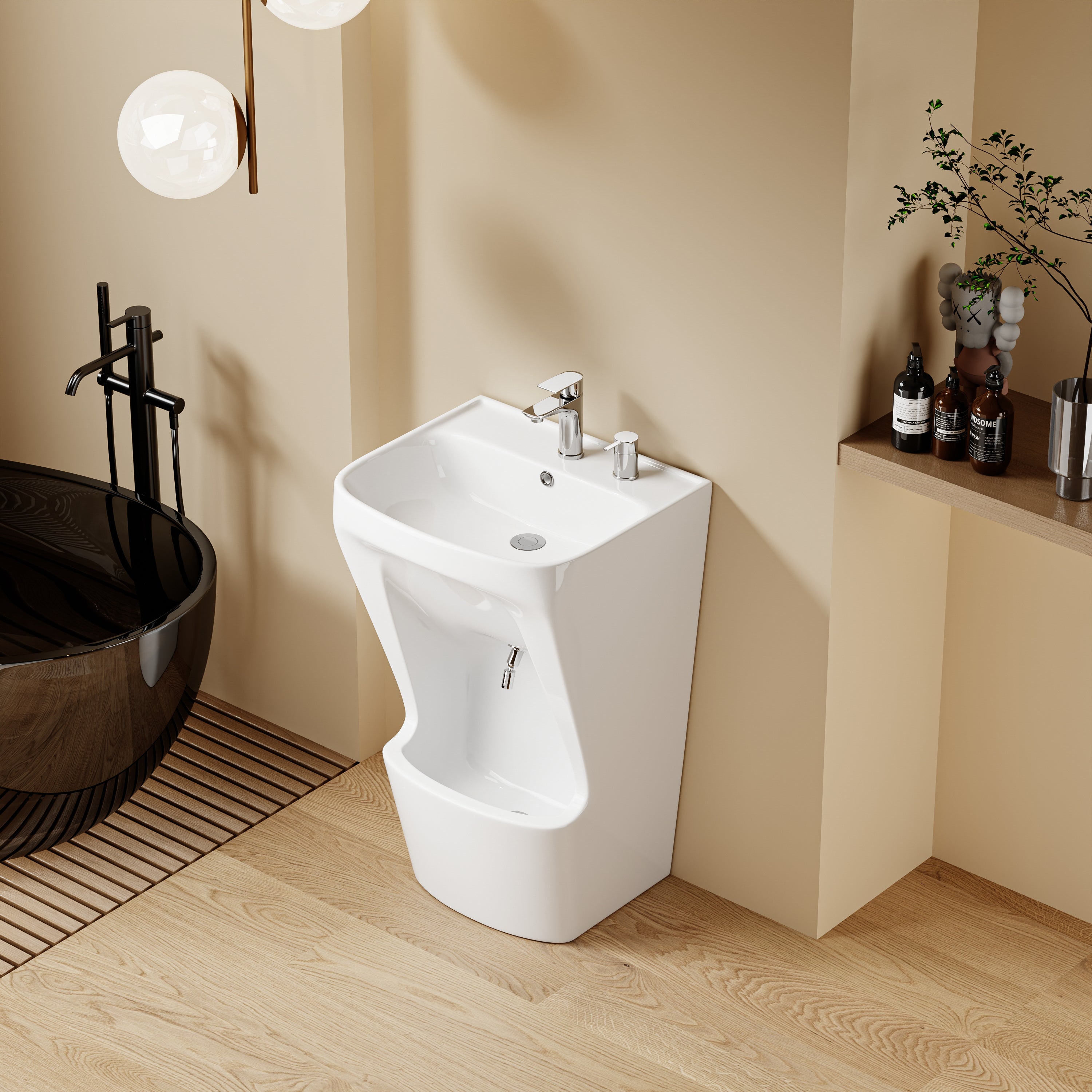 Lavabo d’ablutions GAZA moderne en céramique blanche, double vasque pour usage musulman.