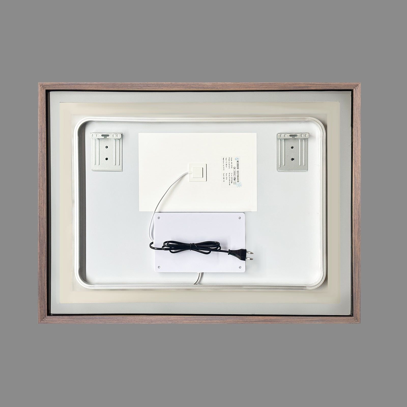 Miroir lumineux LED avec cadre bois Noyer foncé veinage naturel