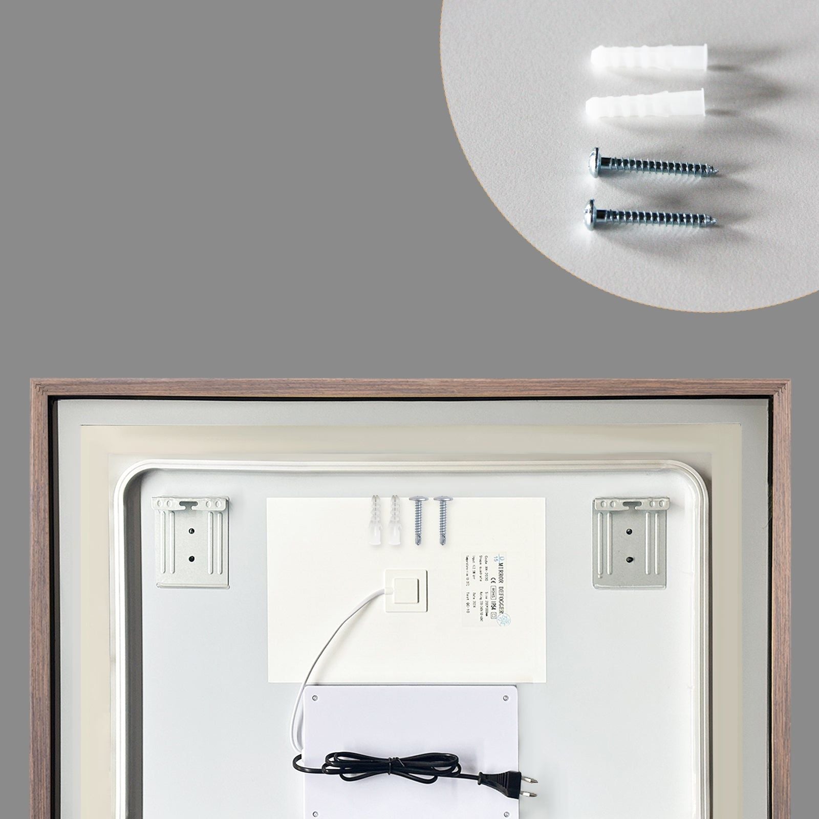 Miroir lumineux LED avec cadre bois Noyer foncé veinage naturel