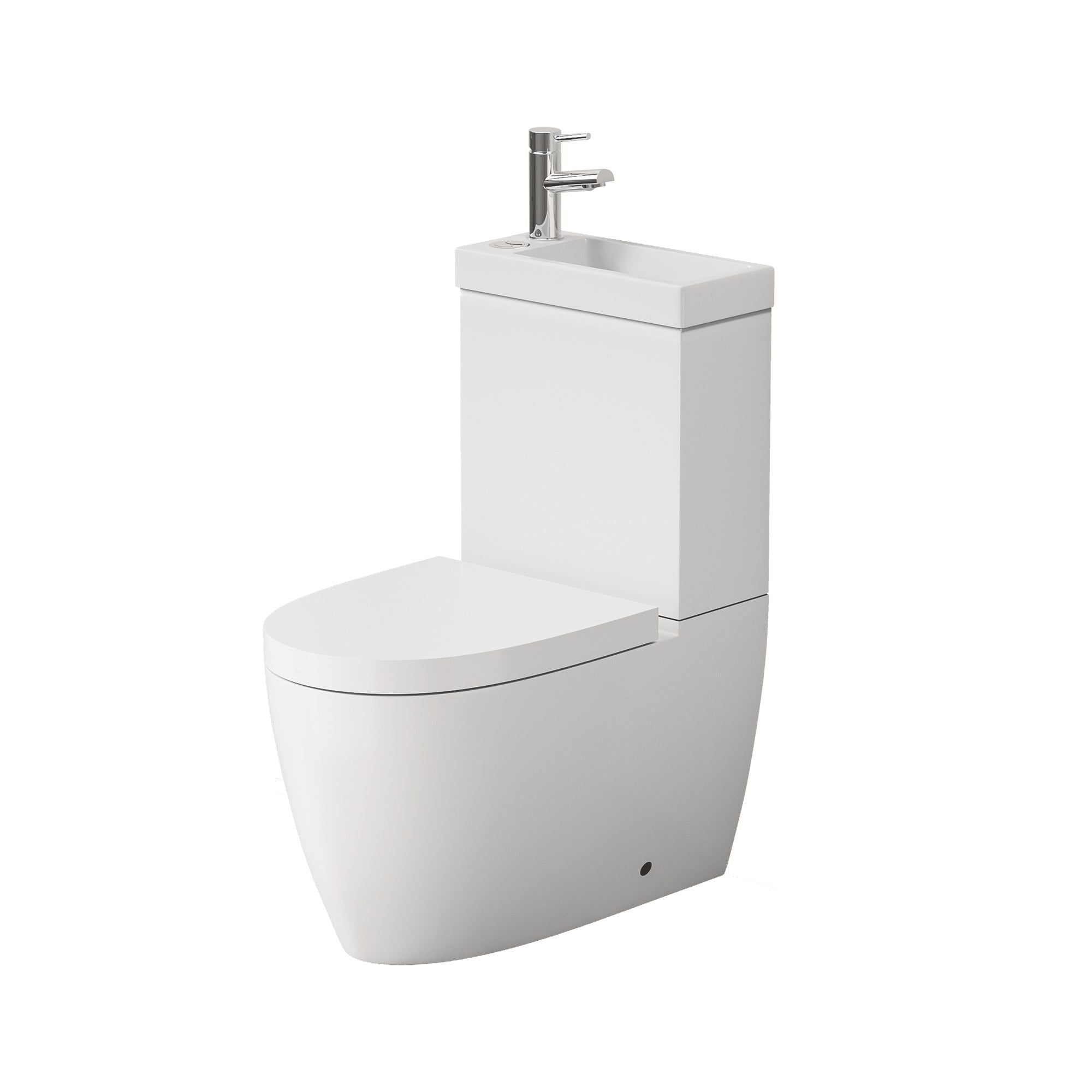 WC 2 en 1 Blanc : WC compact, blanc, au design arrondi et combiné lavabo intégré