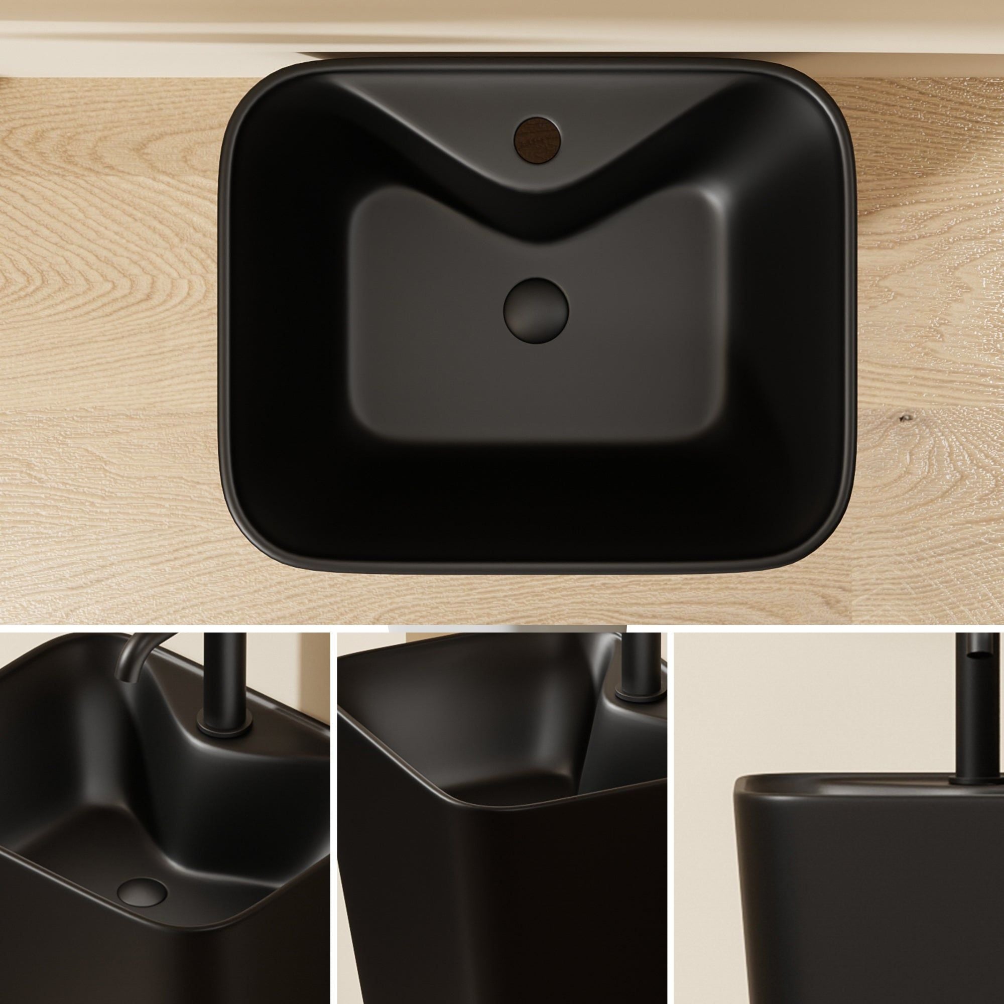 Lavabo Totem Noir Rectangulaire et Fin : Lavabo de salle de bain rectangulaire noir au design moderne et minimaliste.