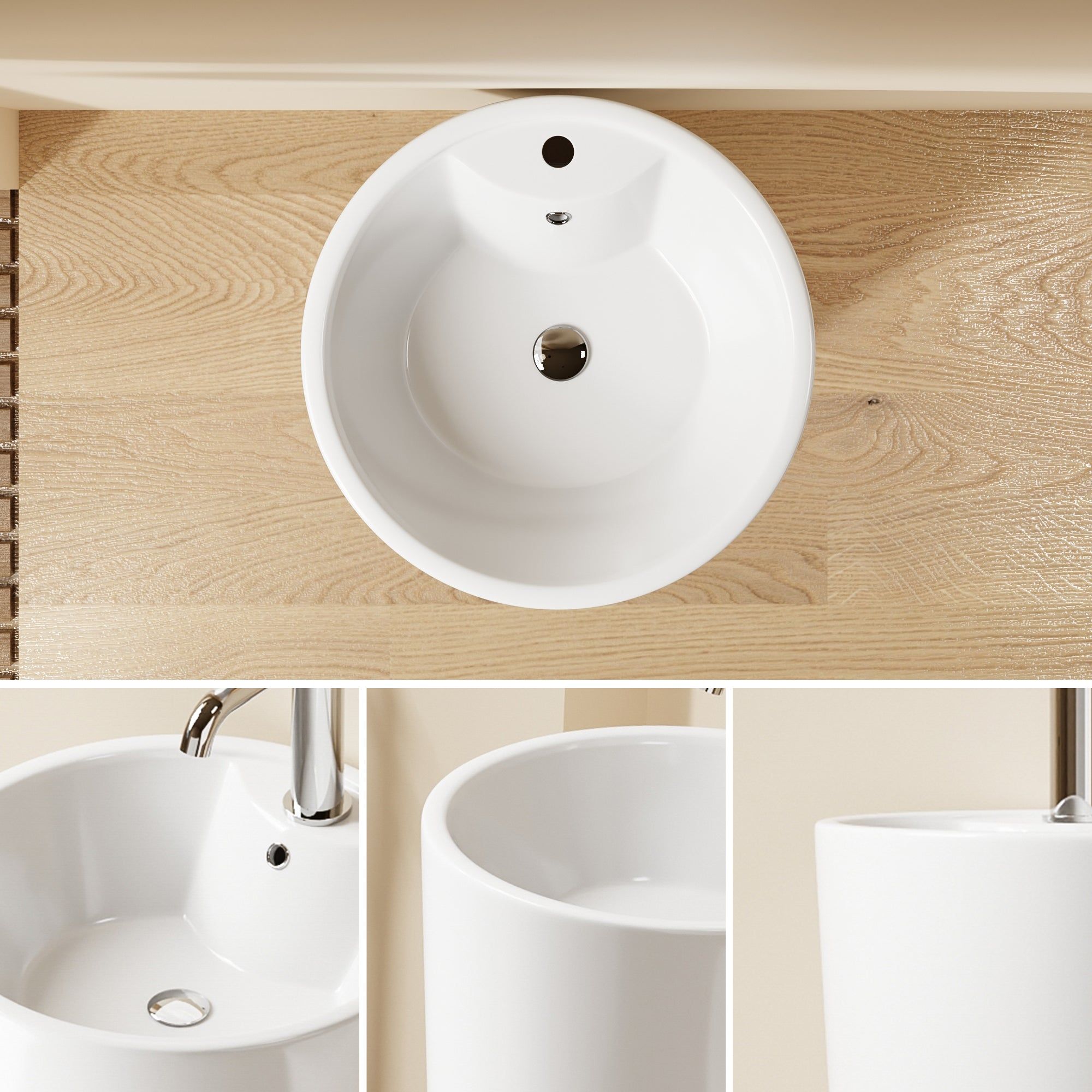 Lavabo Totem Design Rond et Épuré Blanc: Elegant white round pedestal sink, modern bathroom design