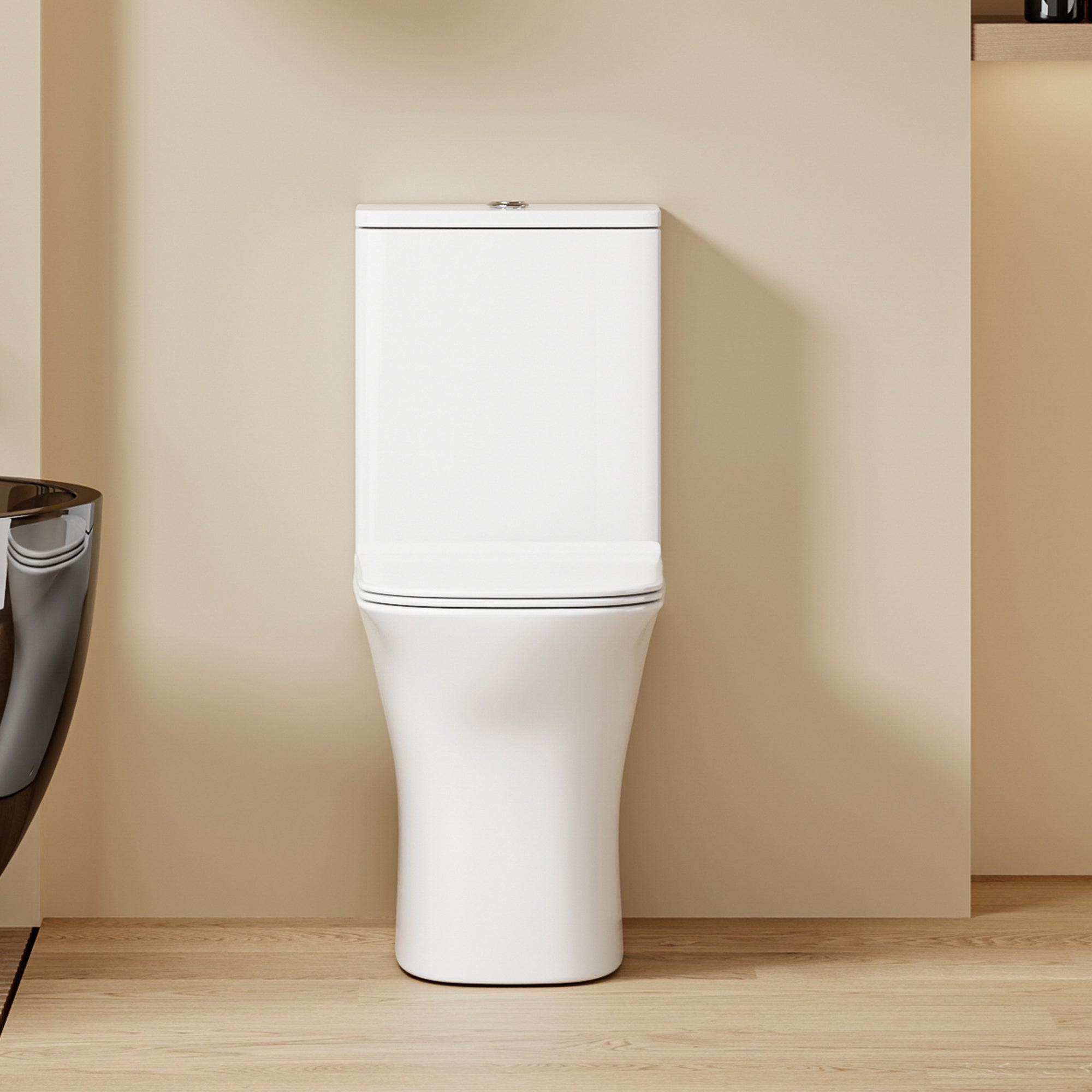 WC à poser sans bride sortie horizontale (63x34x76cm) - Design rectiligne blanc FREKI