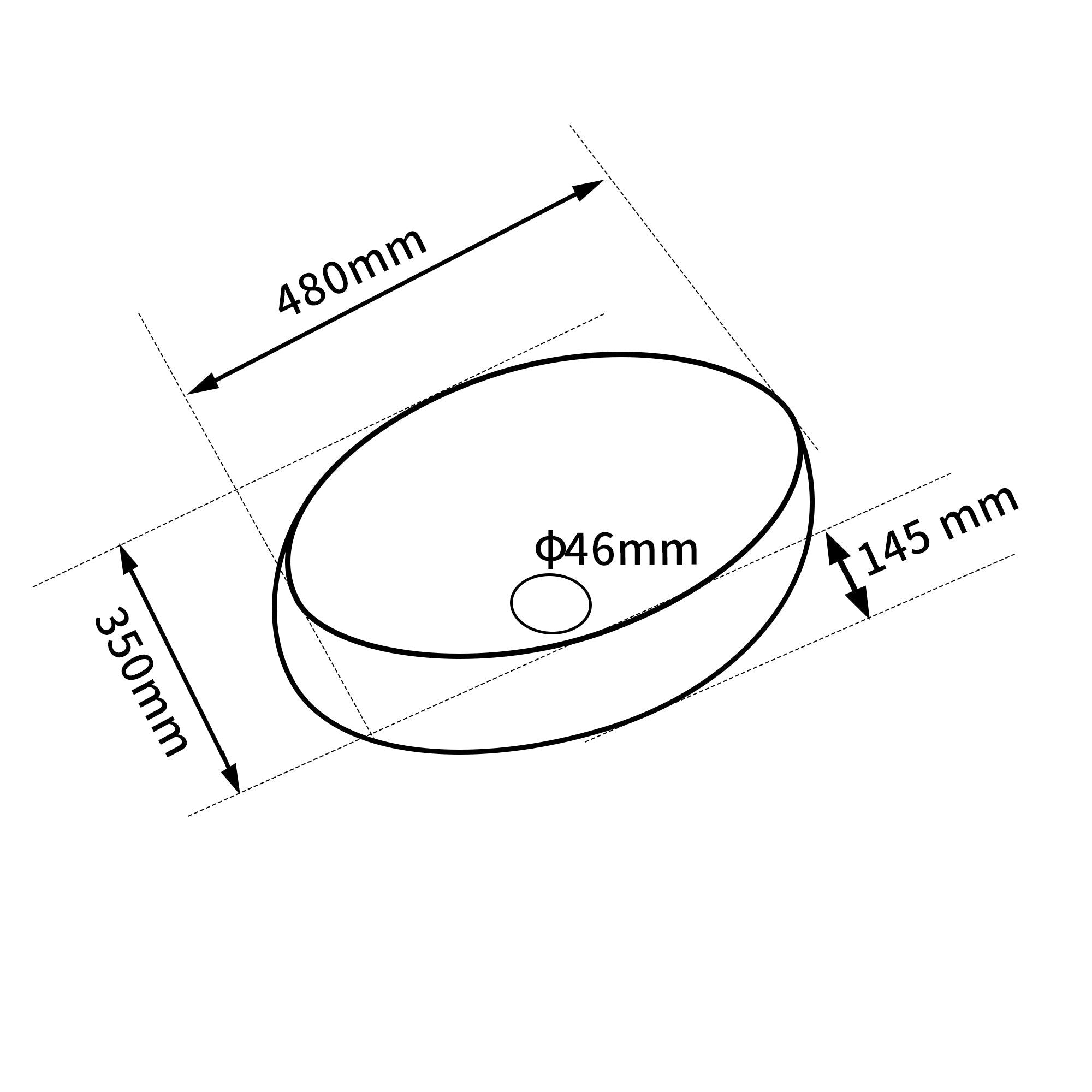 Lavabo ovale effet marbre blanc (48x35cm), profondeur 145mm, bonde 46mm