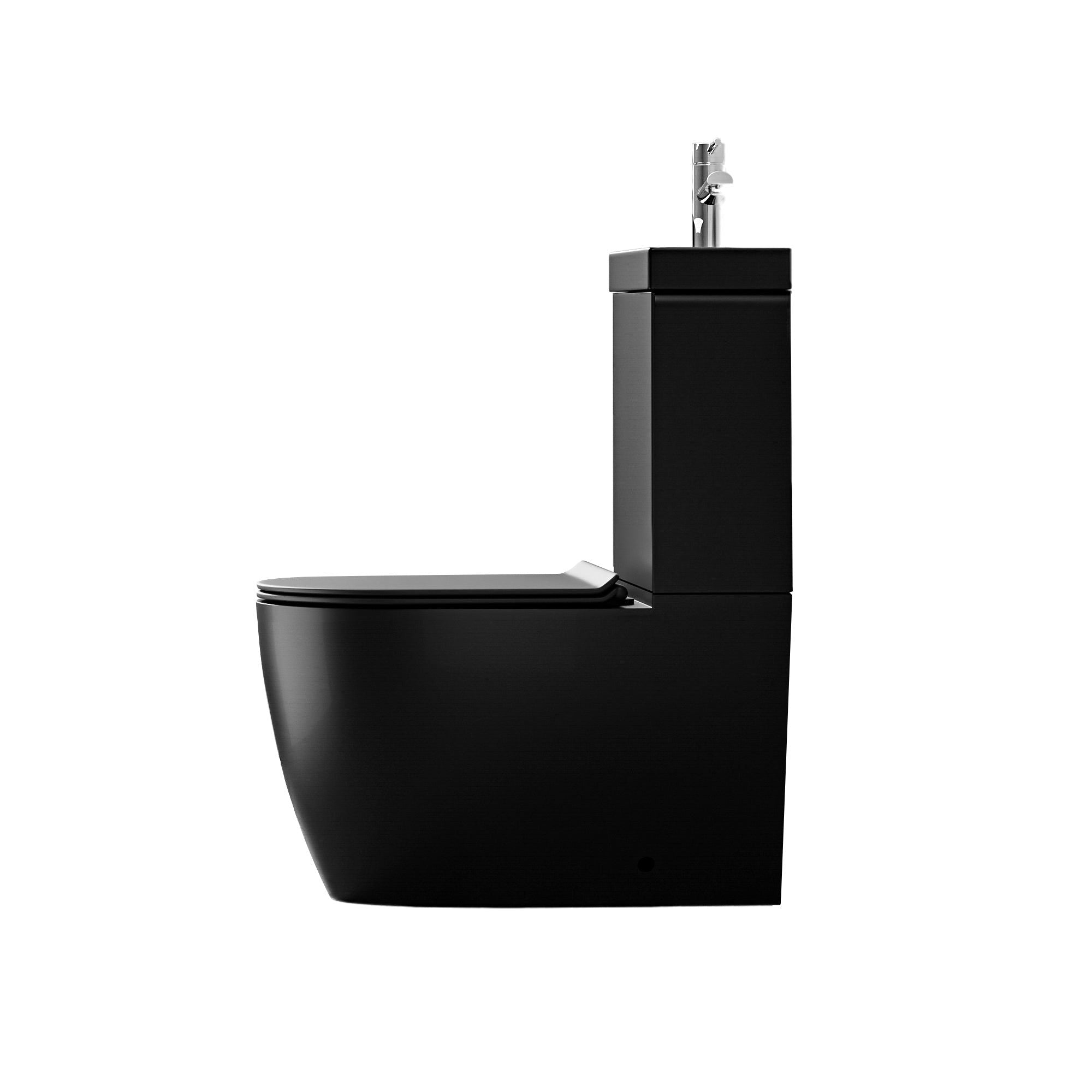 WC 2 en 1 Noir : Ensemble WC et lavabo suspendu noir moderne au design arrondi.