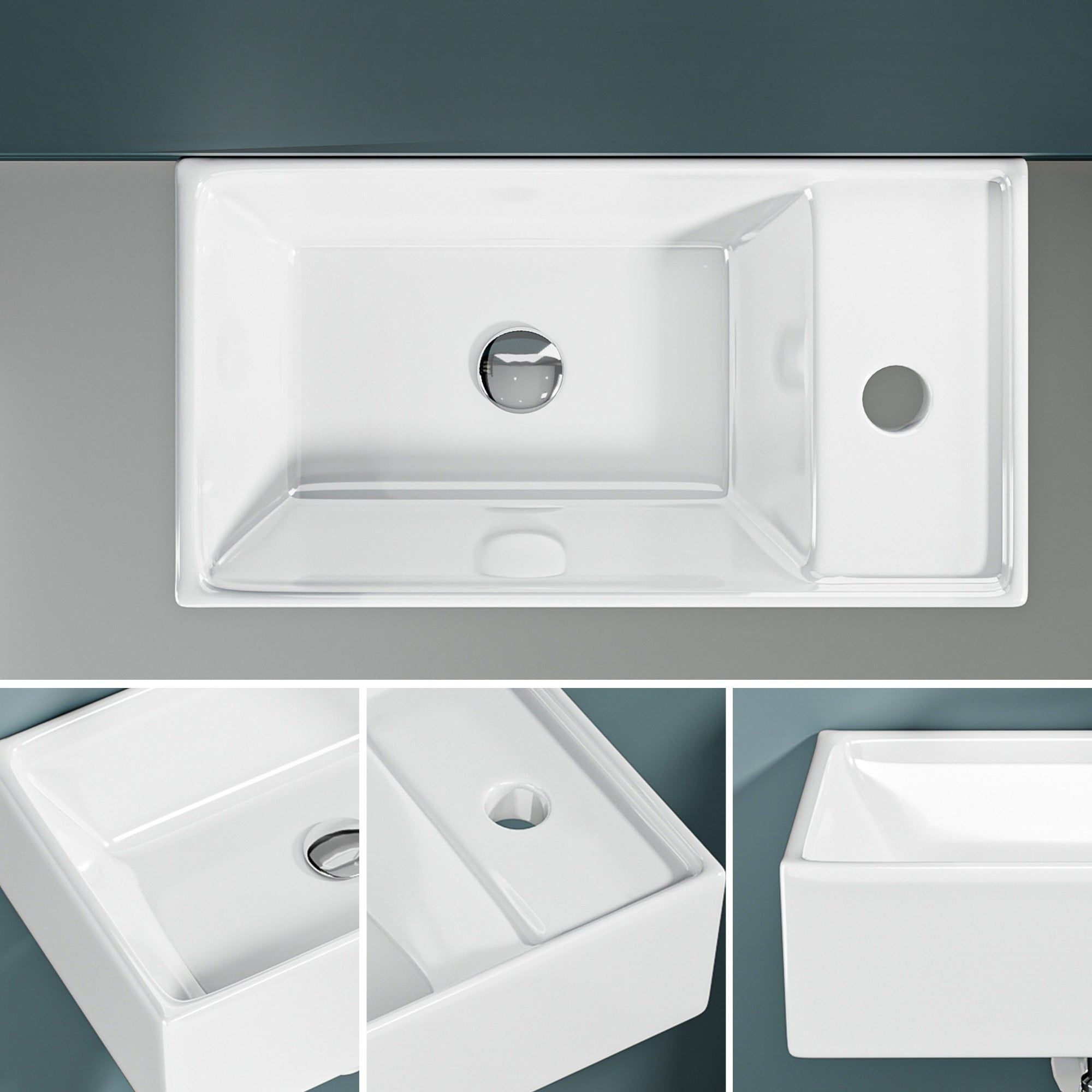 Lave-mains avec rebord sortie droite (41,5*22*10cm)