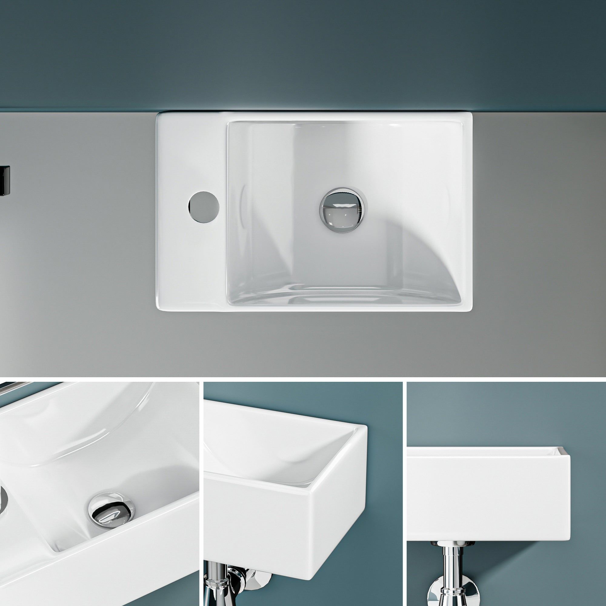 Mini lave-mains mural blanc (30*19*11cm), bonde à gauche