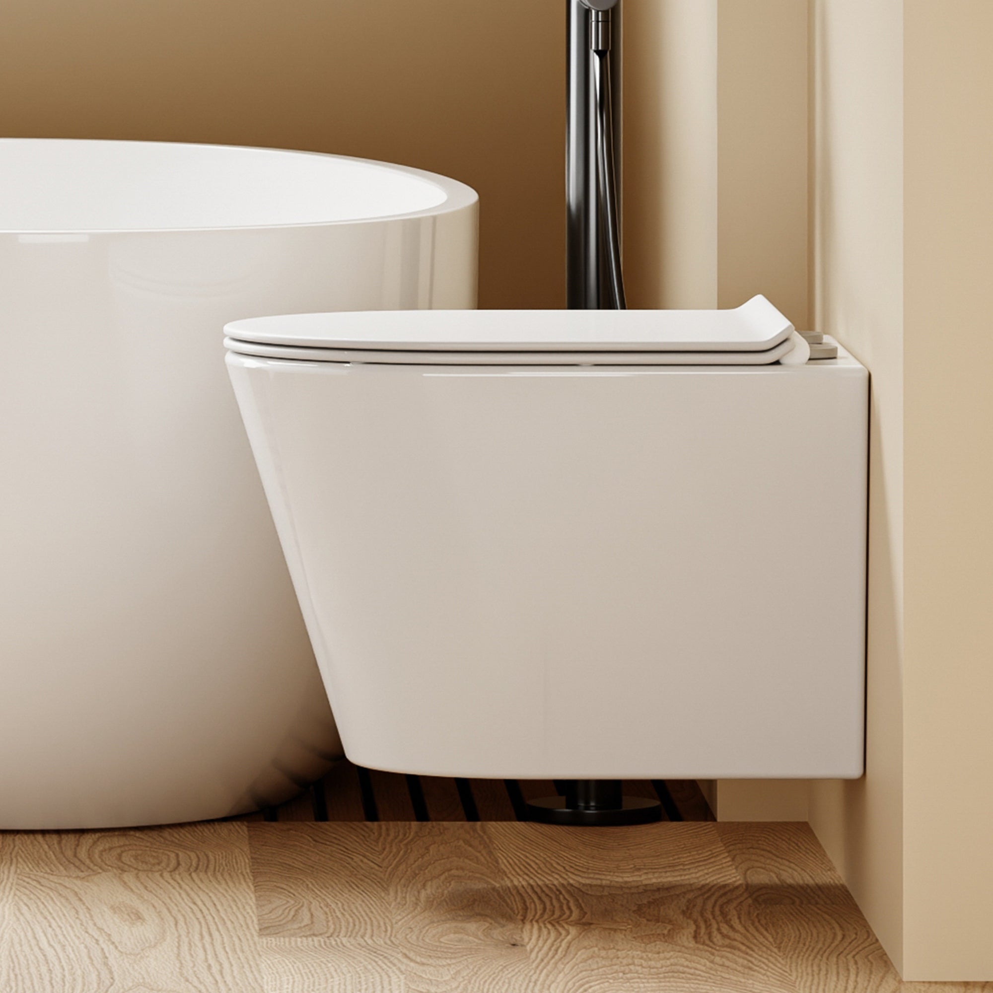 WC suspendu blanc SOLEIL moderne, design épuré, abattant Soft Close.